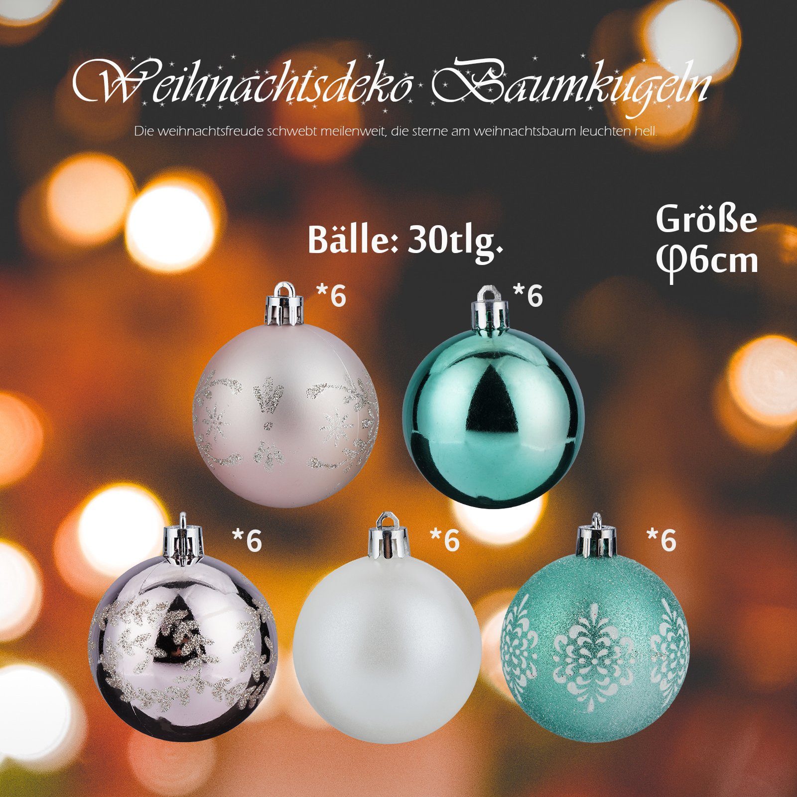 KAHOO Weihnachtsbaumkugel 30 bis 103tlg. Weihnachtskugel, Ø6cm Christbaumschmuck