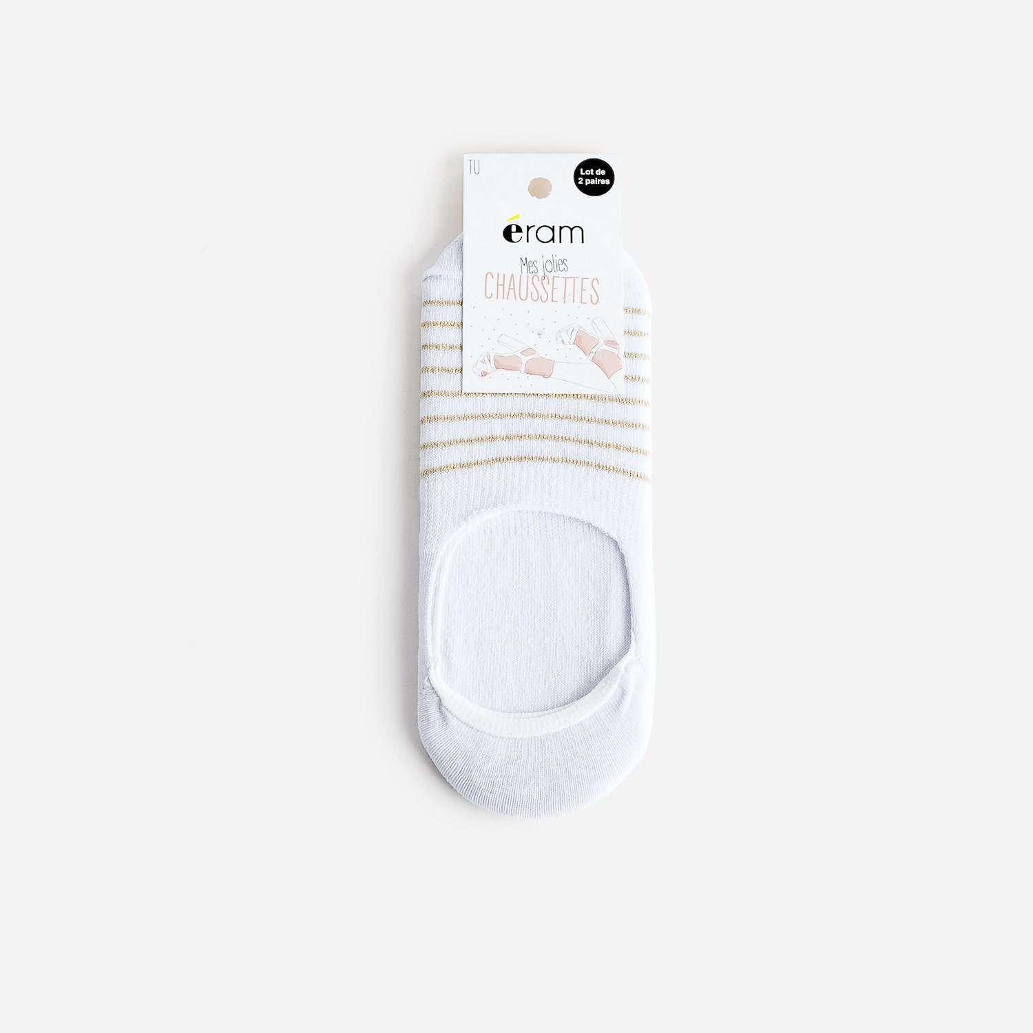 Chaussettes invisibles blanches et à rayures dorées