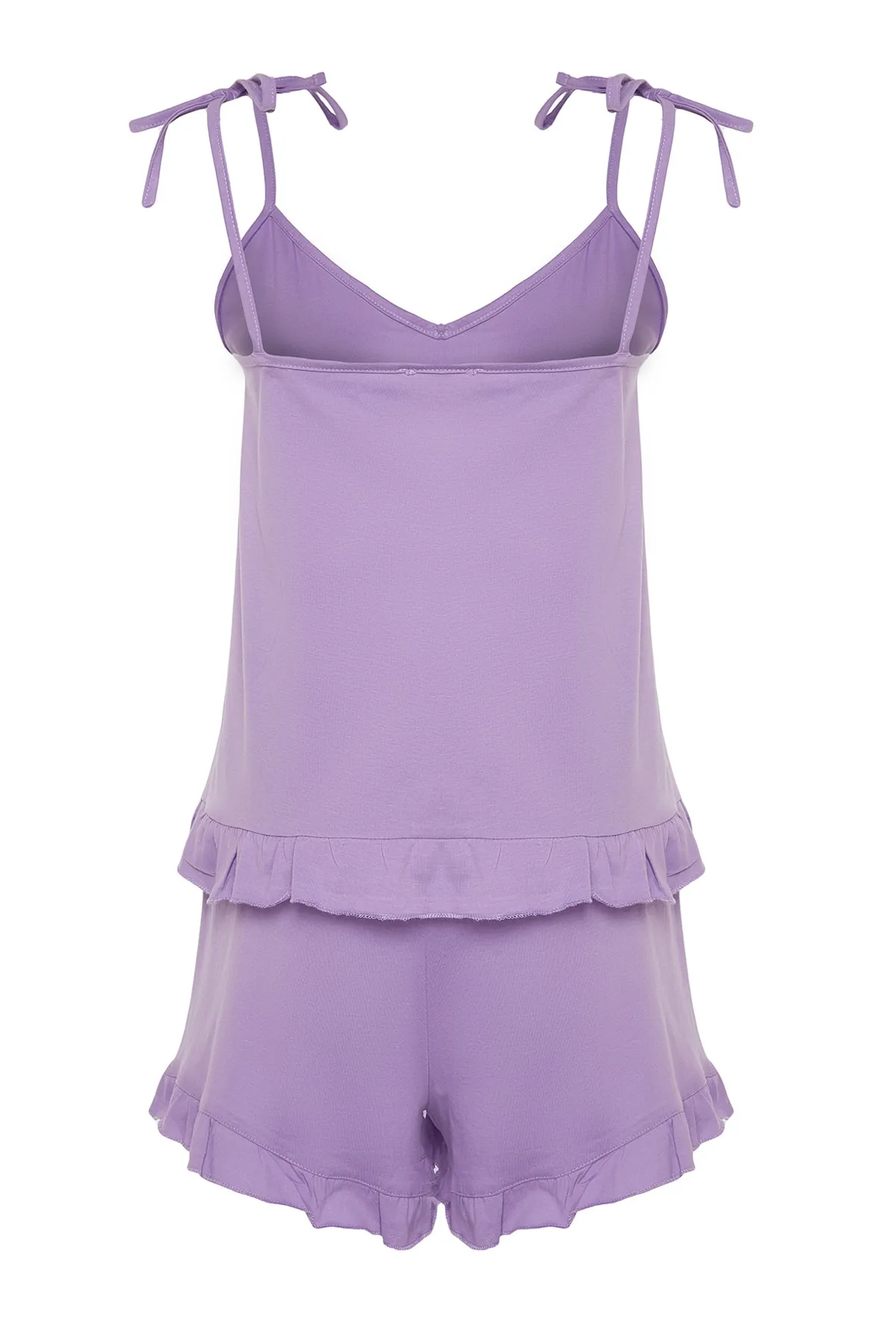 Trendyol Curve  Lila Pyjama-Set mit Riemchen und Rüschendetail TBBSS22PT0564