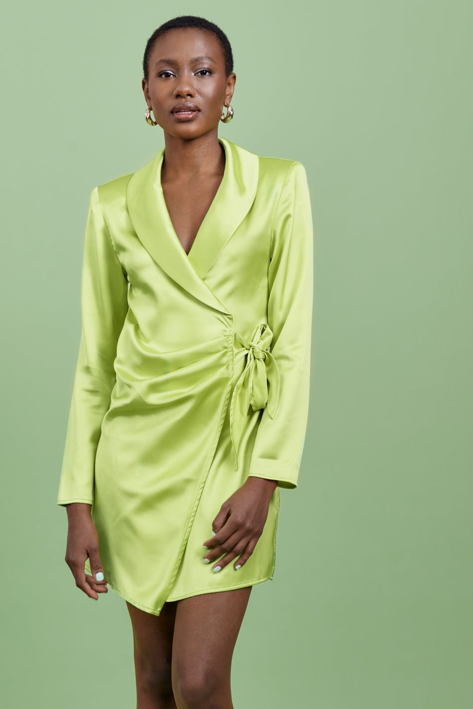 Satin wrap blazer dress