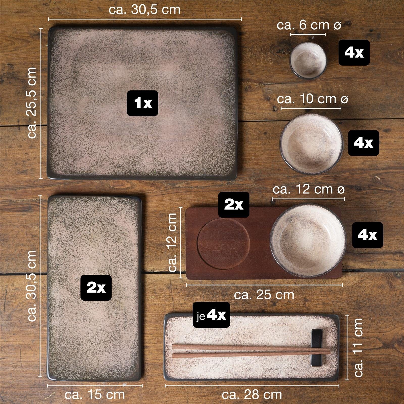 Moritz & Moritz Tafelservice Moritz & Moritz 29tlg Sushi Teller Beige Asia Geschirr Set Digital (33-tlg), 4 Personen, für 4 Personen - 29 Teile