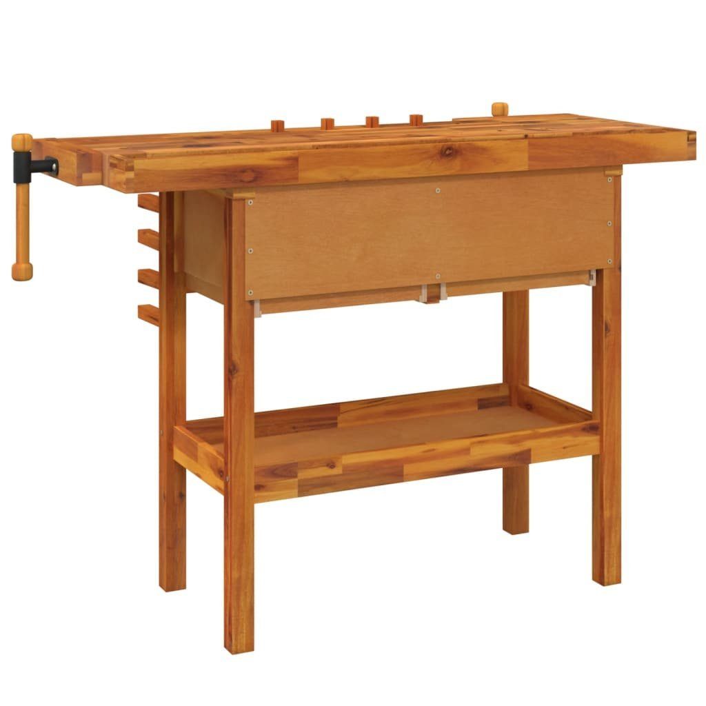 vidaXL Werkbank Werkbank mit Schubladen Schraubstöcken 124x52x83 cm Akazienholz, (1-tlg)