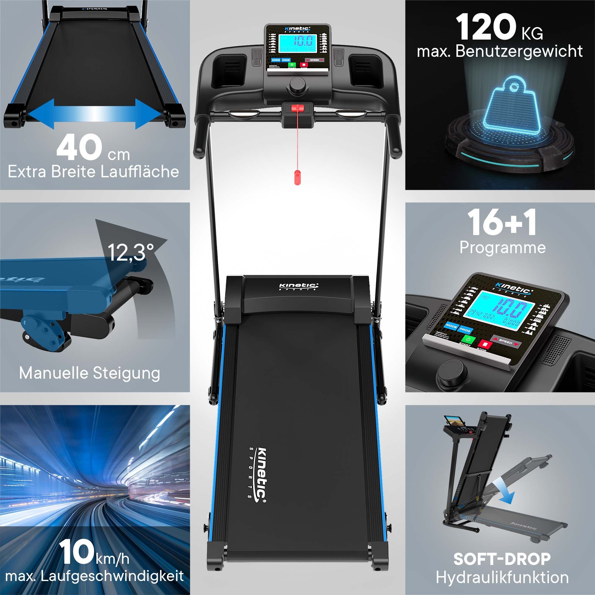 Kinetic Sports Laufband KST2900FX, klappbar mit LCD Display, 750 W Motor, 1 - 10 km/h