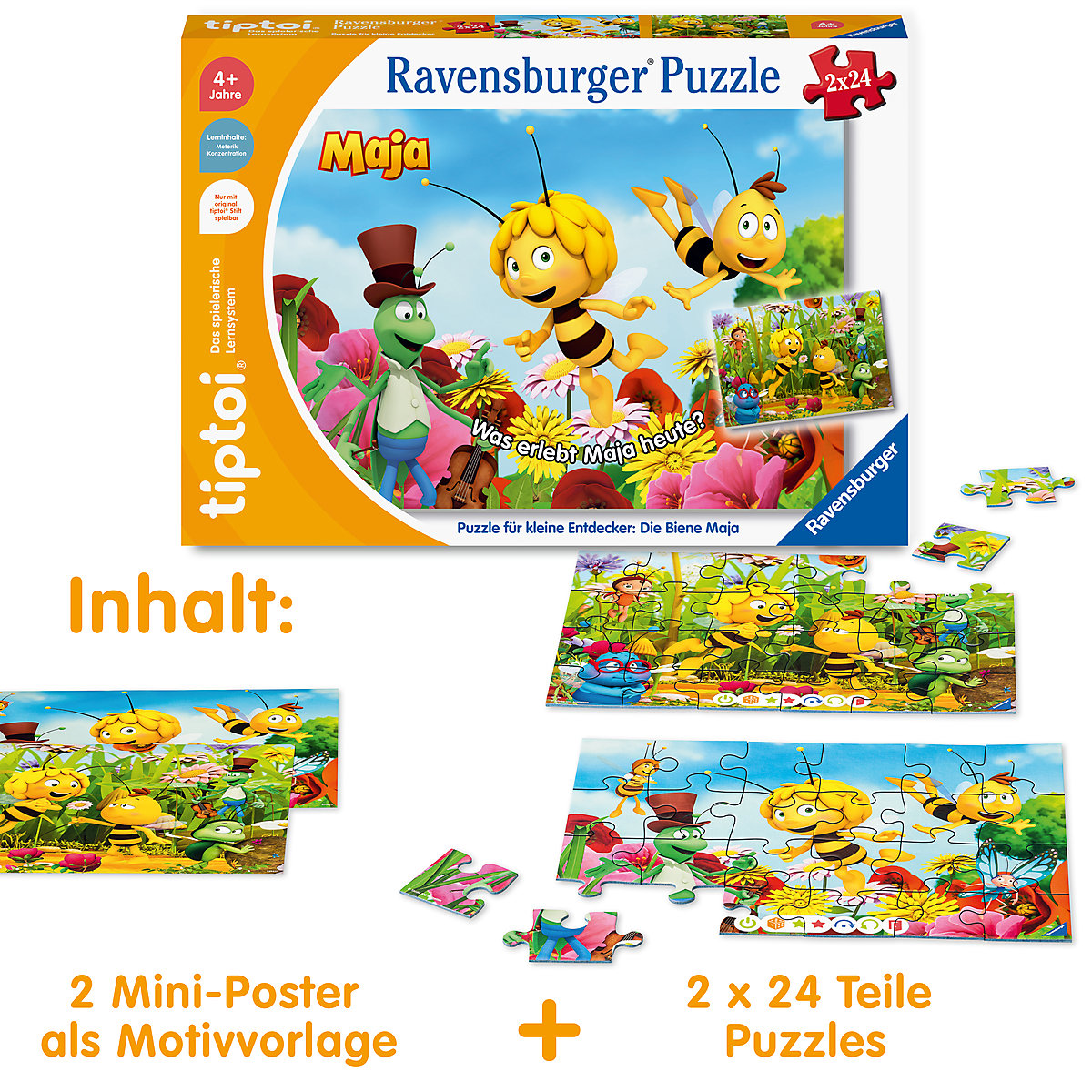 tiptoi® Puzzle für kleine Entdecker: Die Biene Maja, 2 x 24 Teile