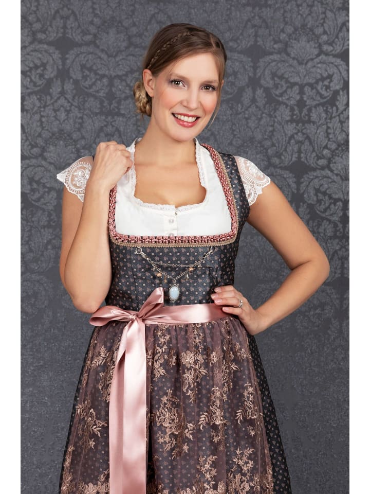 Edelnice Midi Dirndl 2-teilig Béatrice in dunkelgrau, rosa günstig kaufen