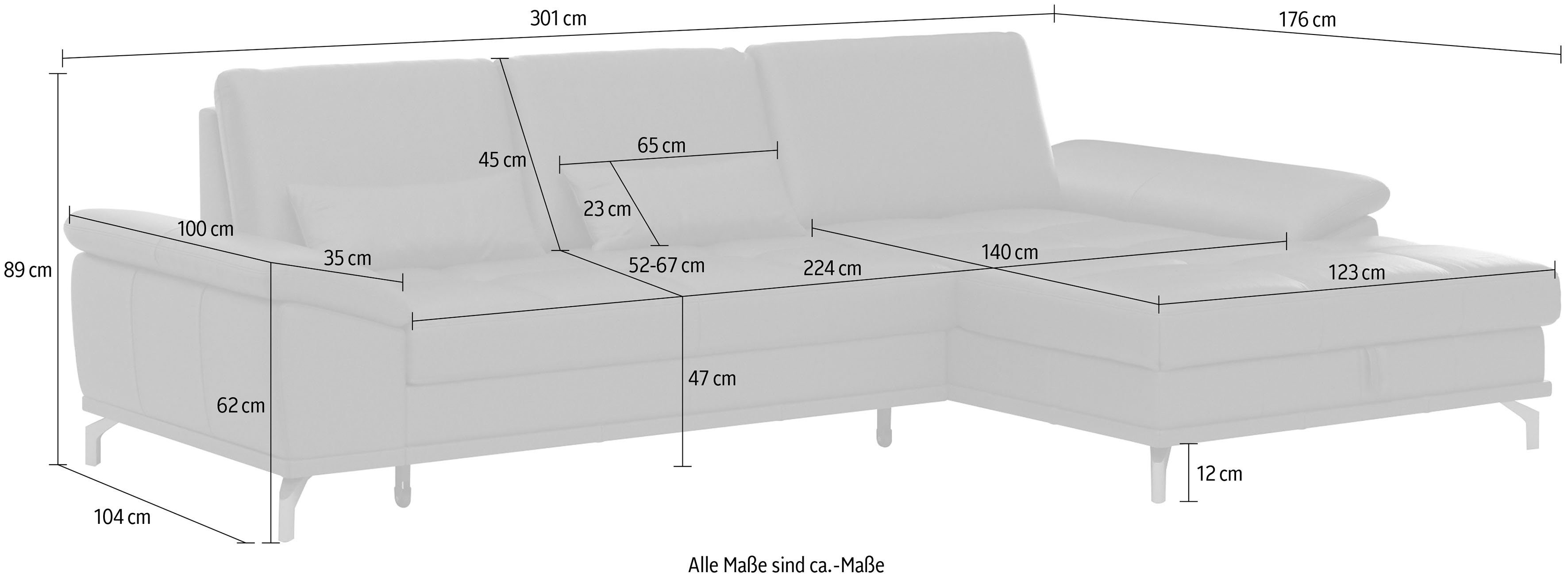 Places of Style Ecksofa Costello, incl. Sitztiefenverstellung und Armlehnfunktion, incl. 3 Nierenkissen