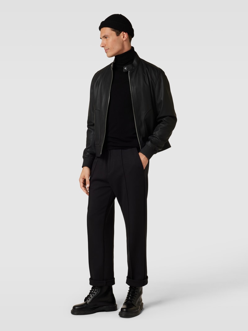 Lederjacke mit Ziernähten Modell 'Mapson' in schwarz