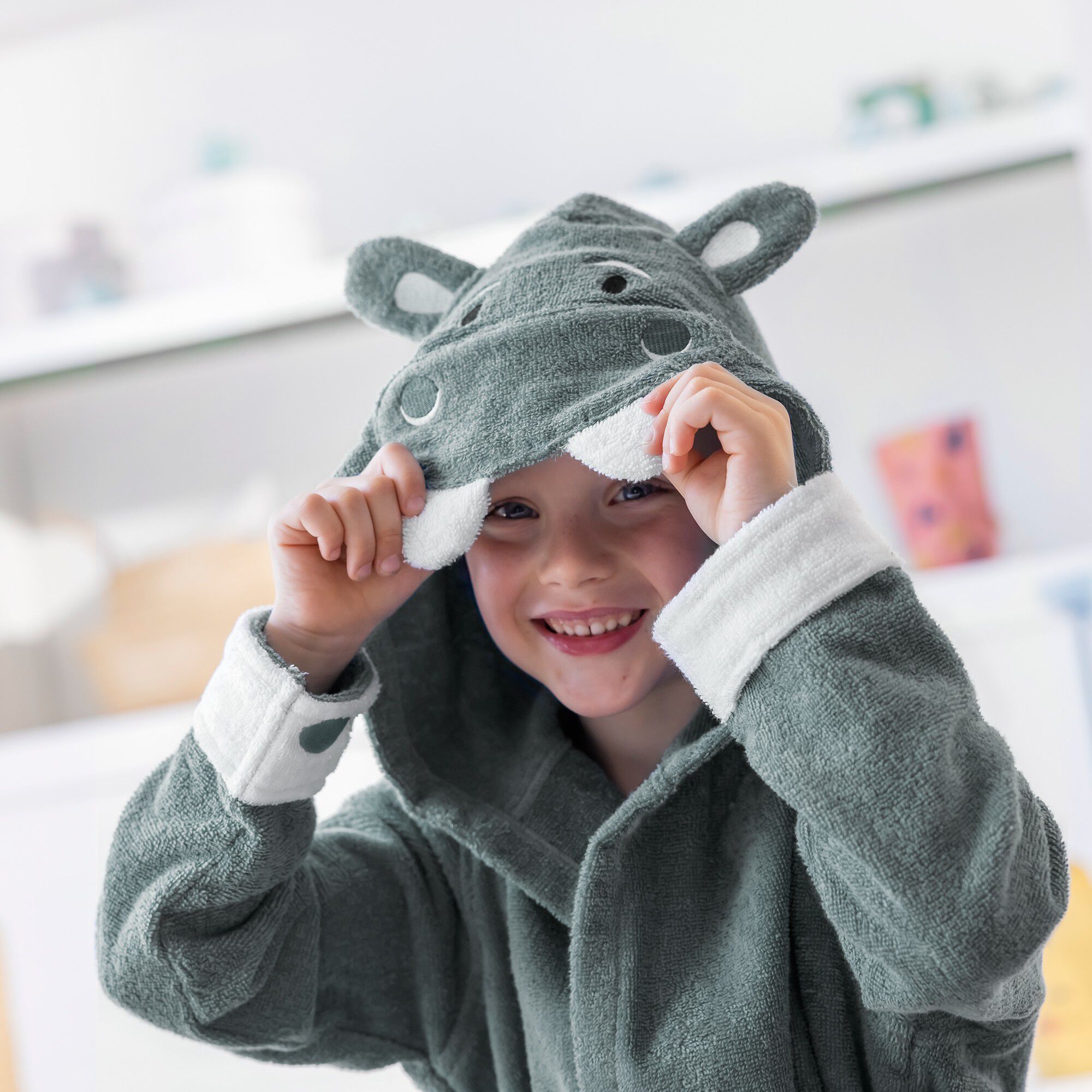 Peignoir de bain enfant hippopotame éponge coton
