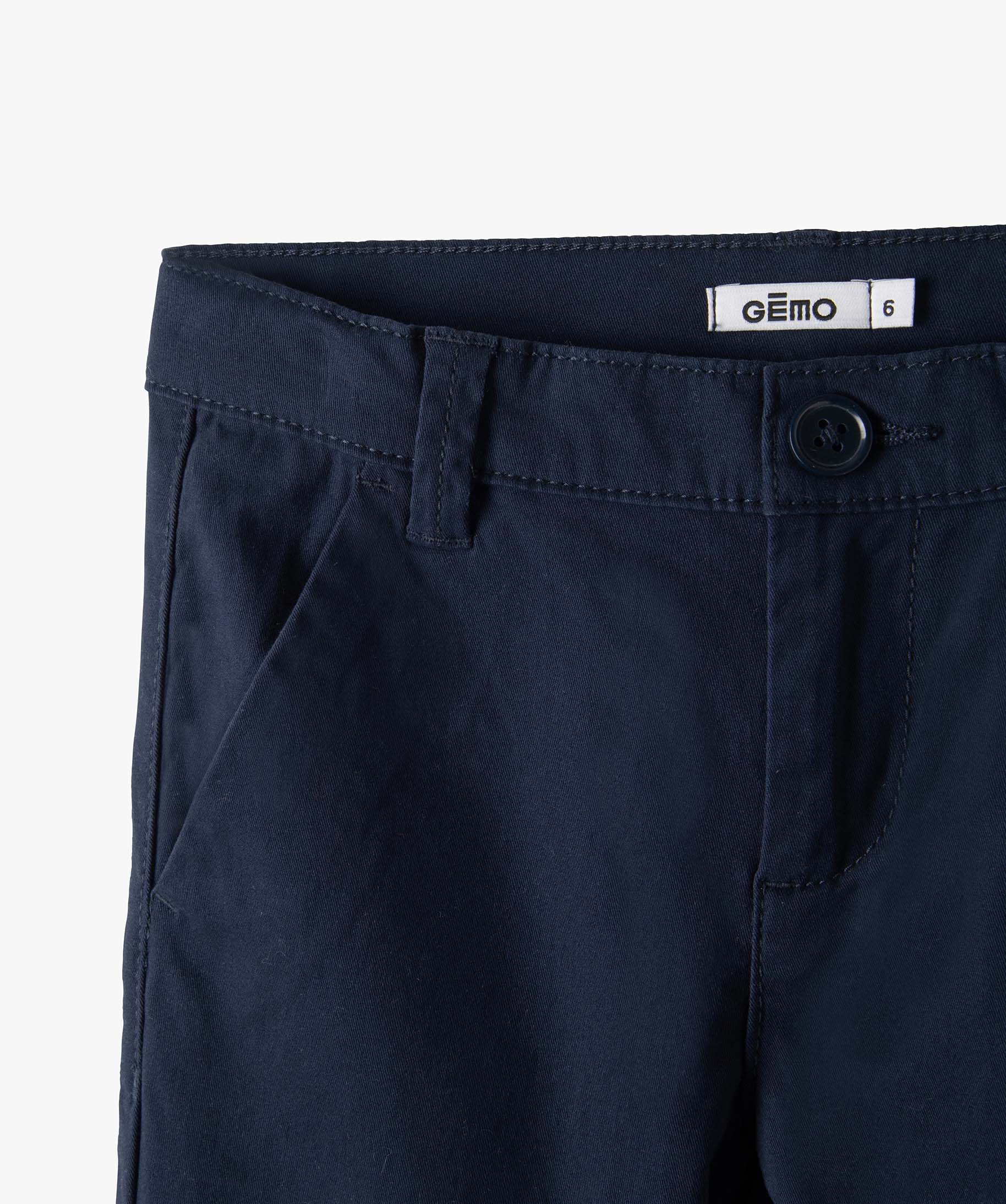 Pantalon Garçon chino en toile unie marine | GEMO