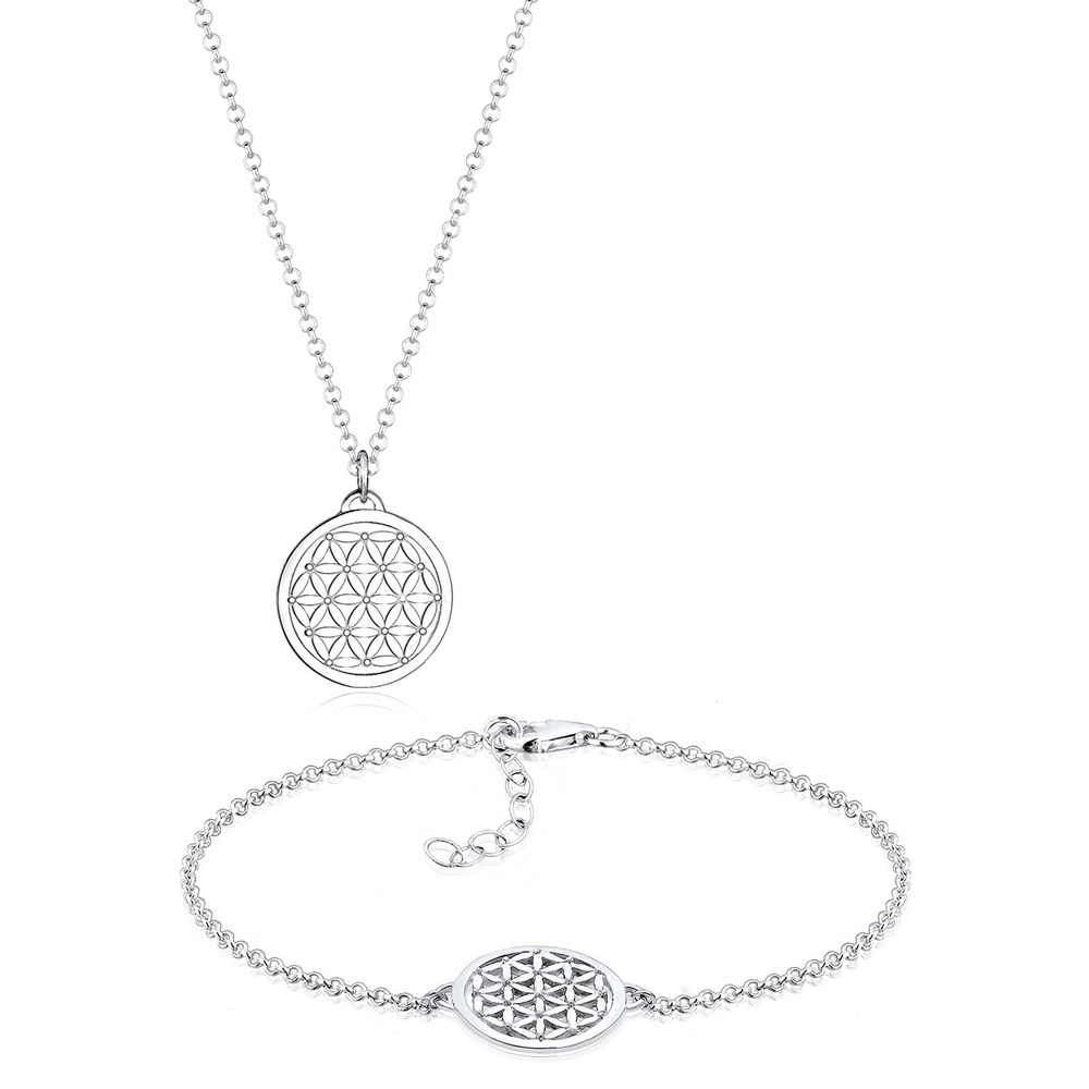 Elli Elli Ensemble de Bijoux Femmes Fleur de vie pendentif set en argent sterling 925 Bijoux