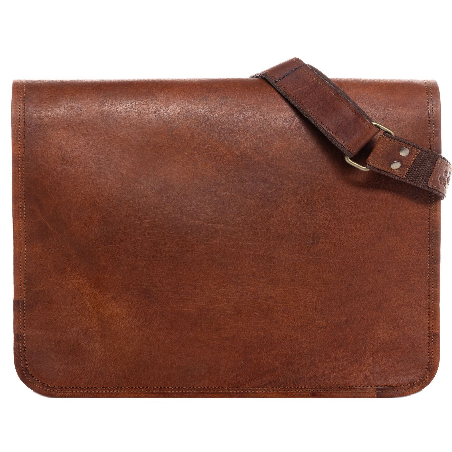 SID & VAIN Laptoptasche CAMDEN, Messenger Bag 15 Zoll echt Leder Unisex, Aktentasche, hellbraun