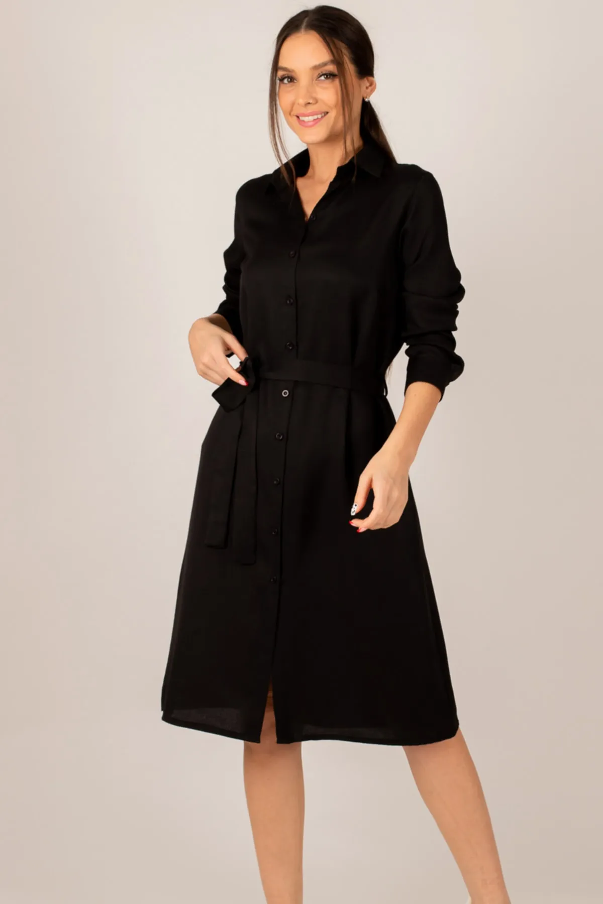 armonika  Schwarzes langes Hemdkleid für Damen ARM-22K001141
