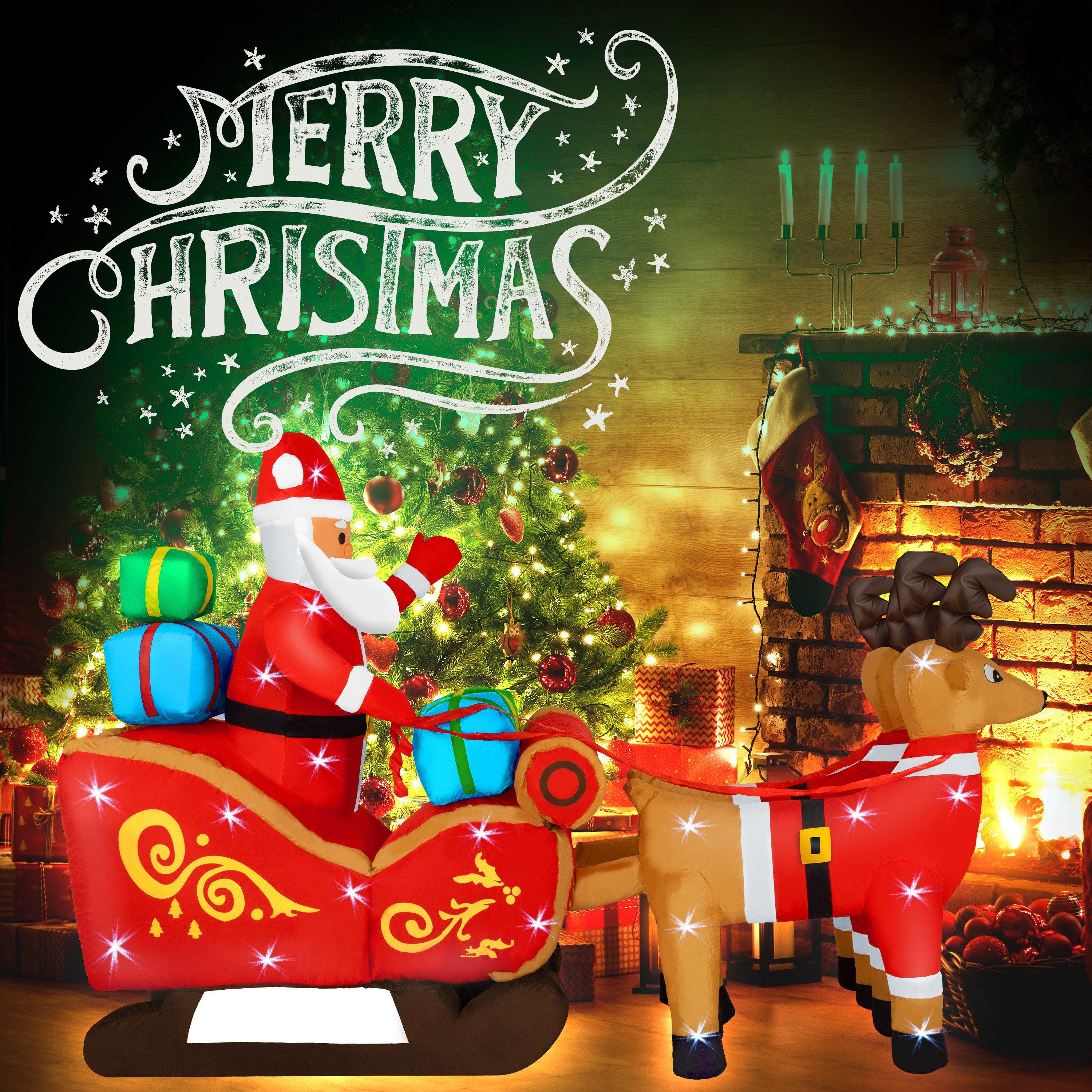 KESSER Weihnachtsfigur, Aufblasbarer Weihnachtsmann Schlitten XXL Nikolaus Rentier