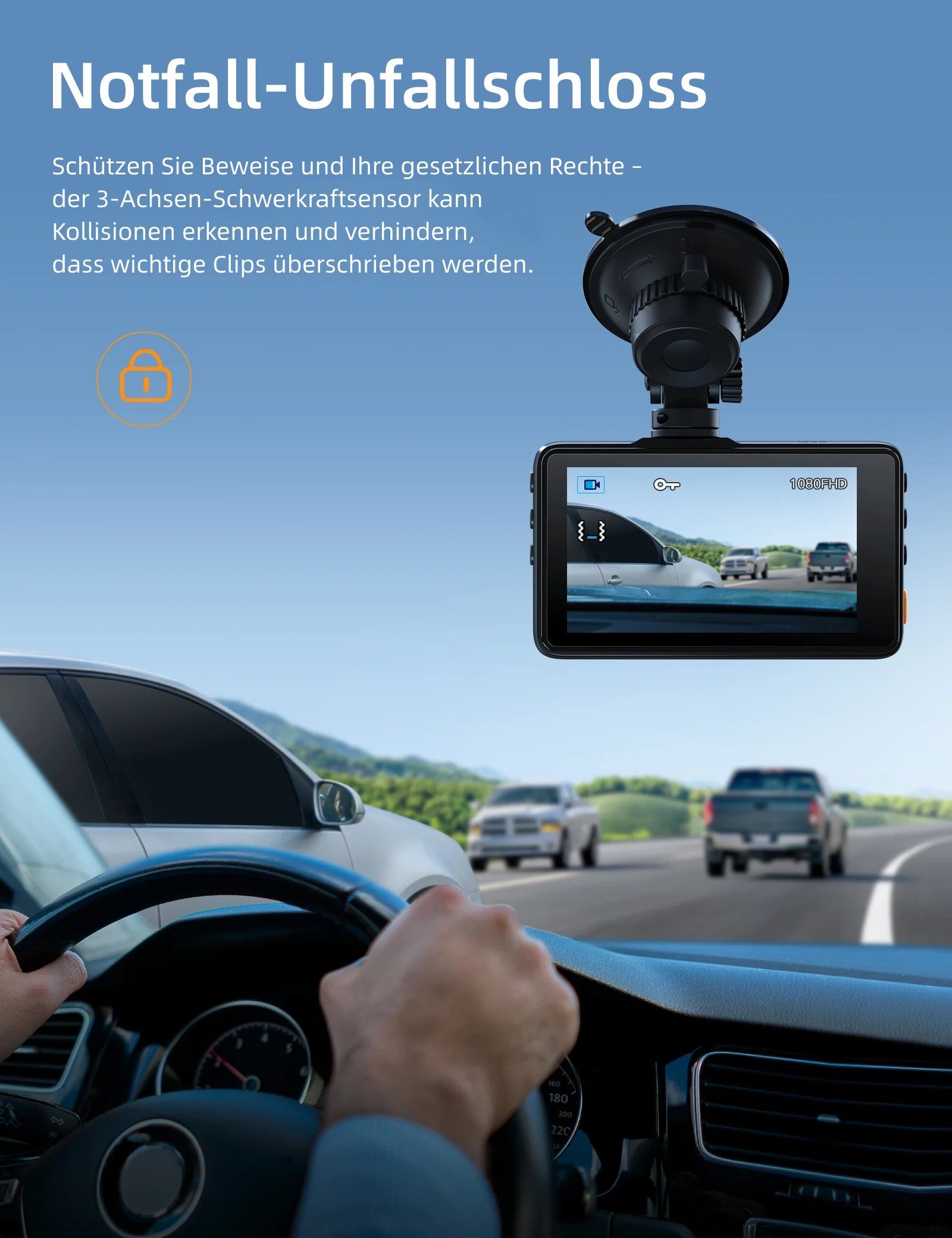 Apeman C450A Full HD 1080P Dashcam (Full HD, Nachtsicht, 3-Zoll-LCD-Bildschirm, 170° Ultraweitwinkel, G-Sensoren)