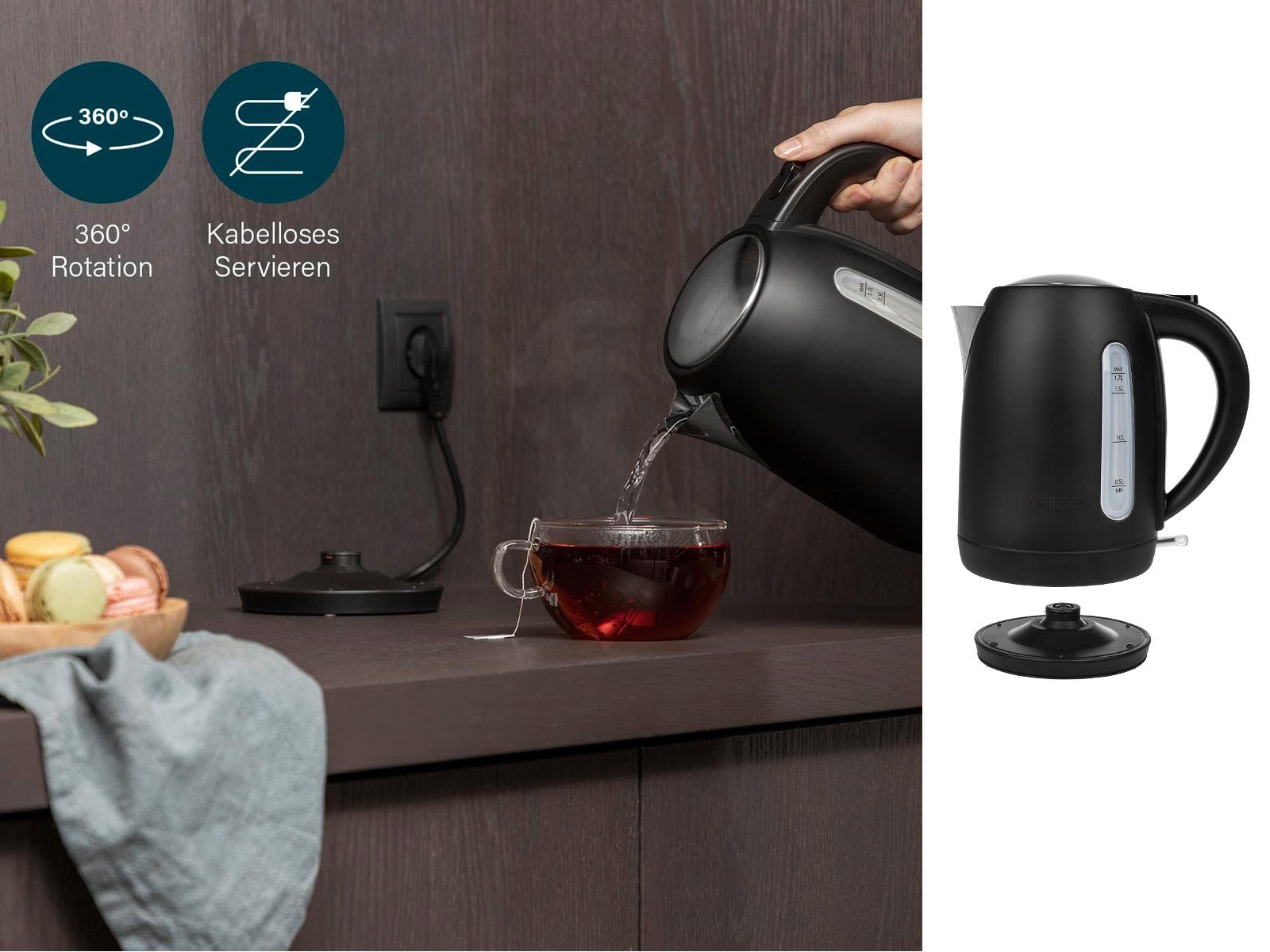 PRINCESS Frühstücks-Set (3-tlg), Frühstück-Set Kaffeemaschine Wasserkocher & Toaster Design Edelstahl