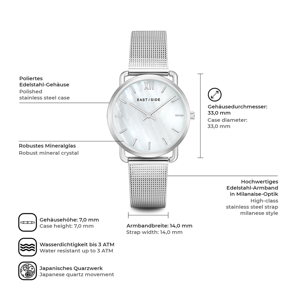 EASTSIDE Montre à quartz Pearl Moon en Argent Acier inoxydable en Argent Montre