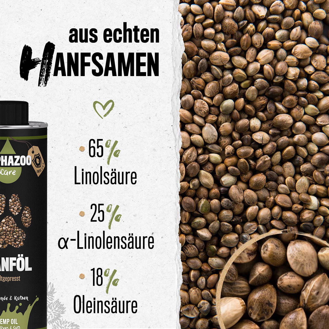 ALPHAZOO Ergänzungsfutter & Aufzucht ALPHAZOO Premium Hanföl für Hunde und Katzen