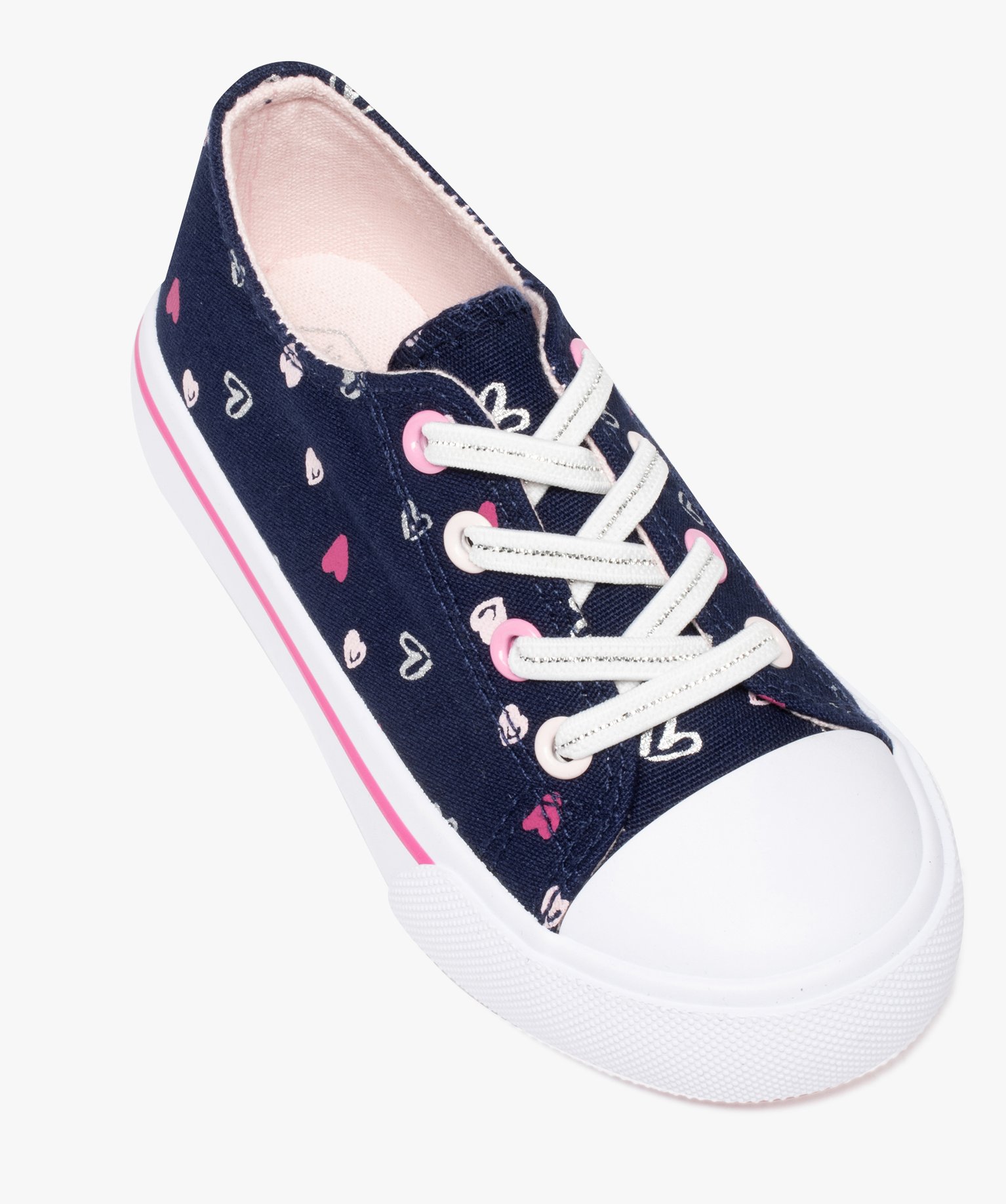Tennis fille en toile imprimée fermeture lacets élastiques marine | GEMO