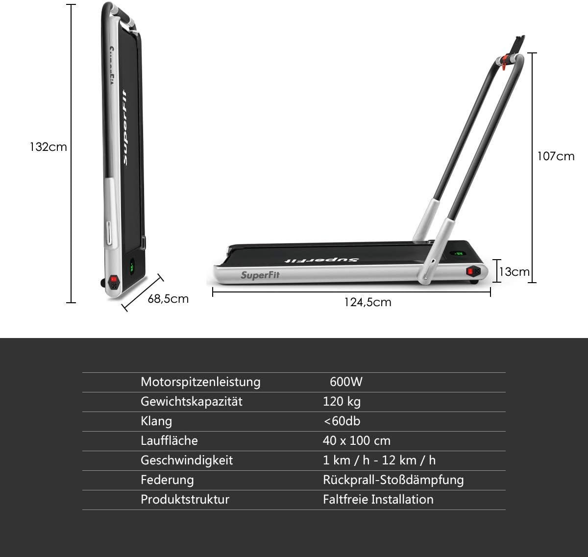 KOMFOTTEU Laufband 2-in-1 Walking Laufband, LED-Display, bis 12 km/h, bis 120 kg