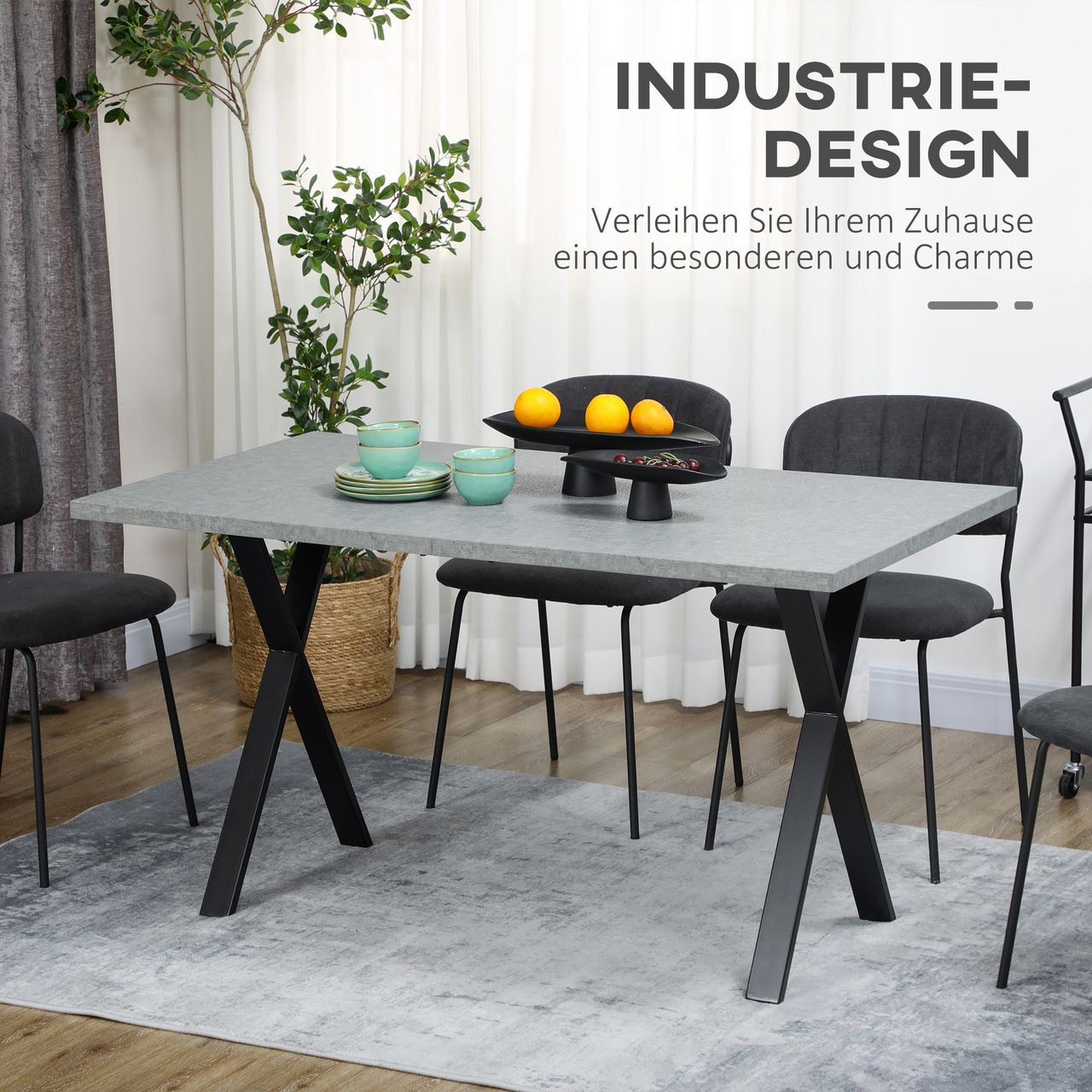 HOMCOM Esstisch Esszimmertisch Küchentisch, Speisetisch mit Steinoptik, Grau