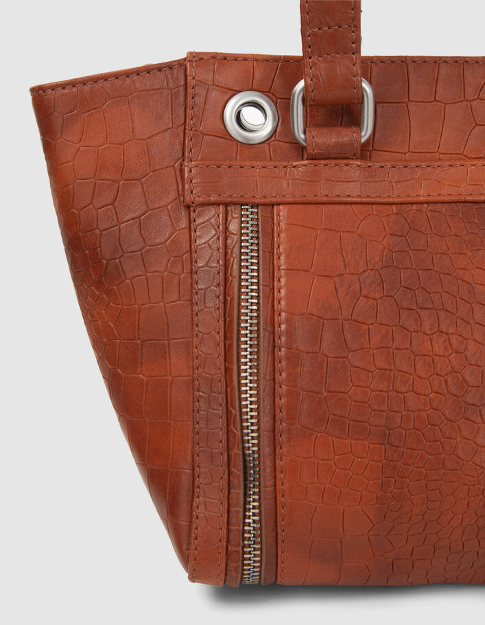 Sac cabas 1440 Small orange cuir embossé croco Femme