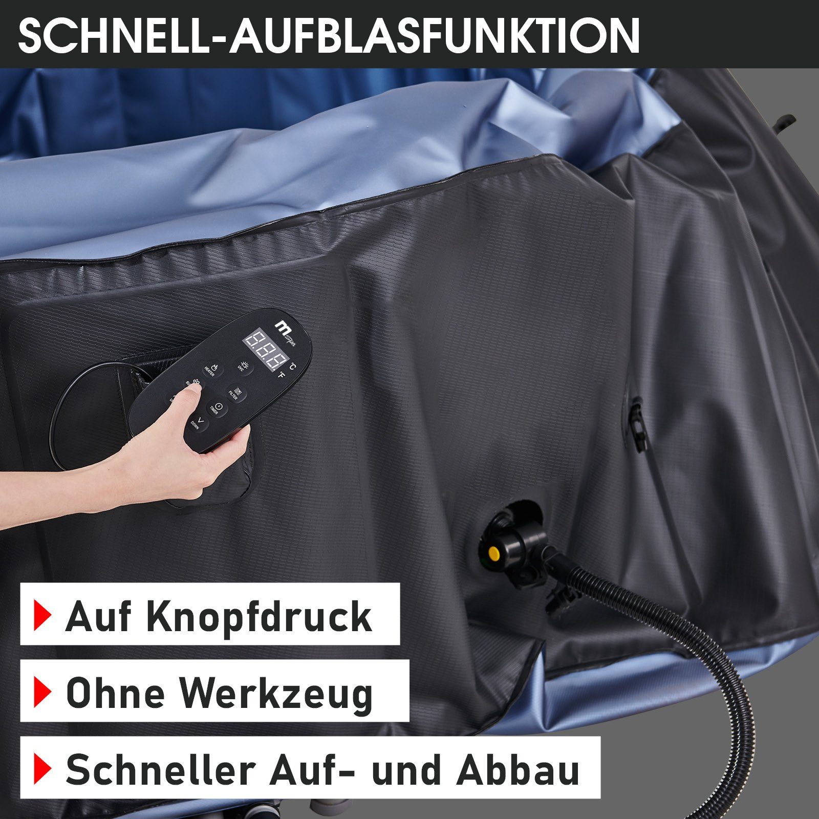 BRAST Whirlpool aufblasbar MSpa Bergen für 4-8 Personen, viele Größen Ø180-224cm, (In- Outdoor Pool, Ganzjähriger Einsatz, bis zu 144 Massagedüsen), Stromsparend inkl. Energiespar-Timer