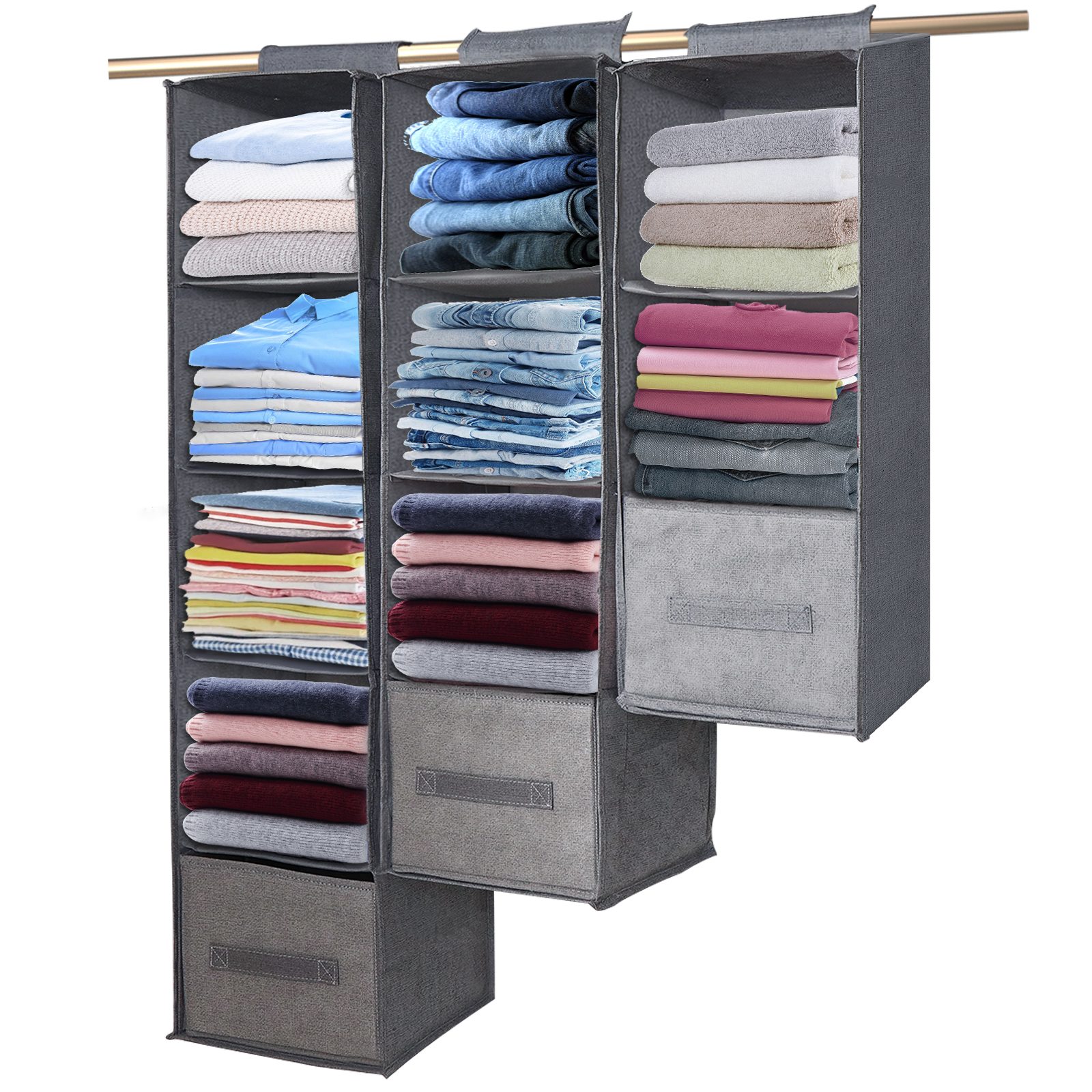 BTTO Hängeregal Hängeregal Stabiler Hängeorganizer Kleiderschrank Organizer,Grau, 1-tlg., Hängeorganizer,mit 3/4/5 Fächern,für Schrank Wandschrank