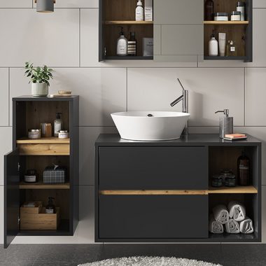 Vicco Badmöbel-Set Badezimmerschrank-Set VIOLA Anthrazit/Artisan-Eiche, (3-St., 3-er Set)