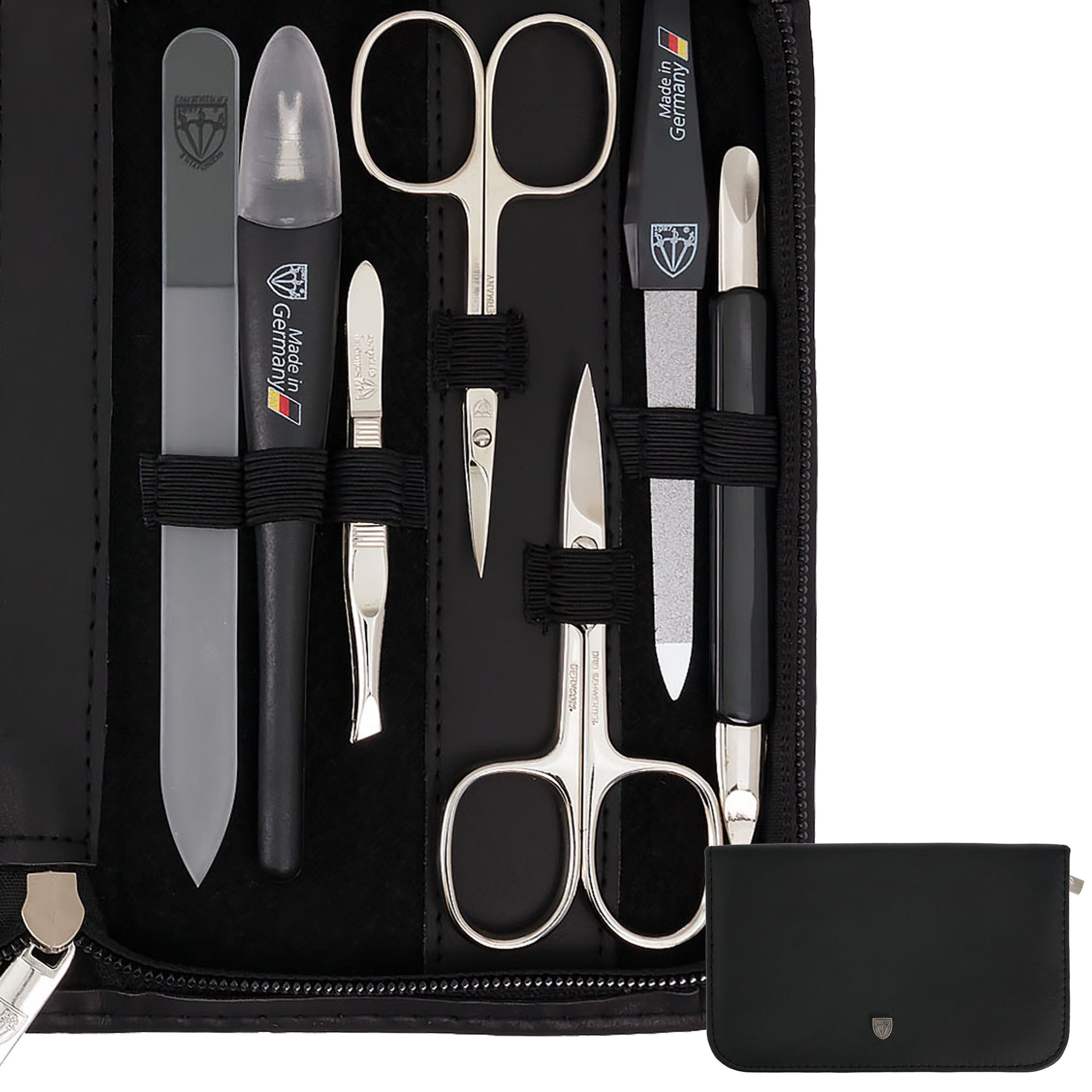 3 SCHWERTER Maniküre-Etui, New York 11-teilig ALL-IN-ONE mit Glas- und Saphirnagelfeile