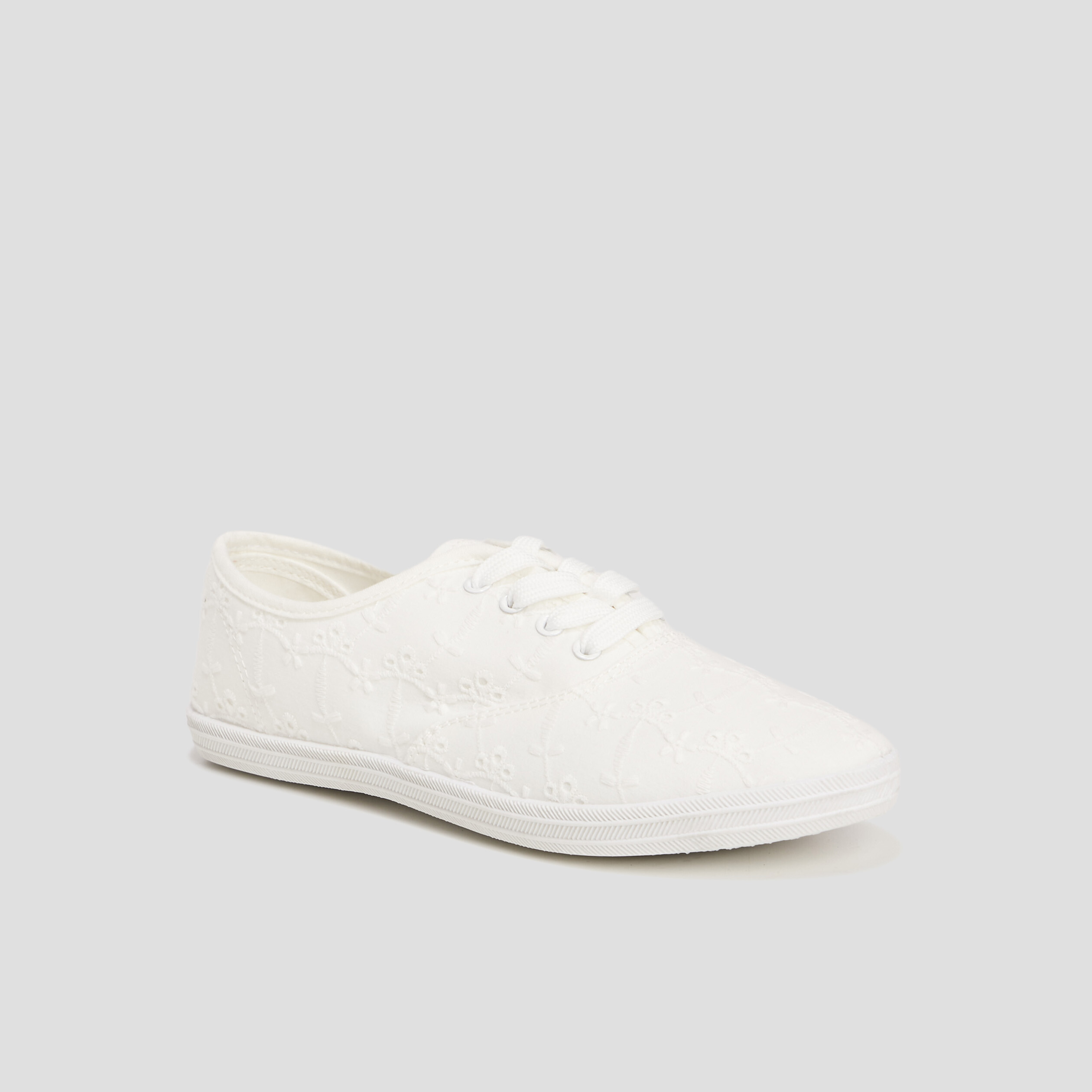 Tennis basses à lacets en toile blanc femme | La Halle