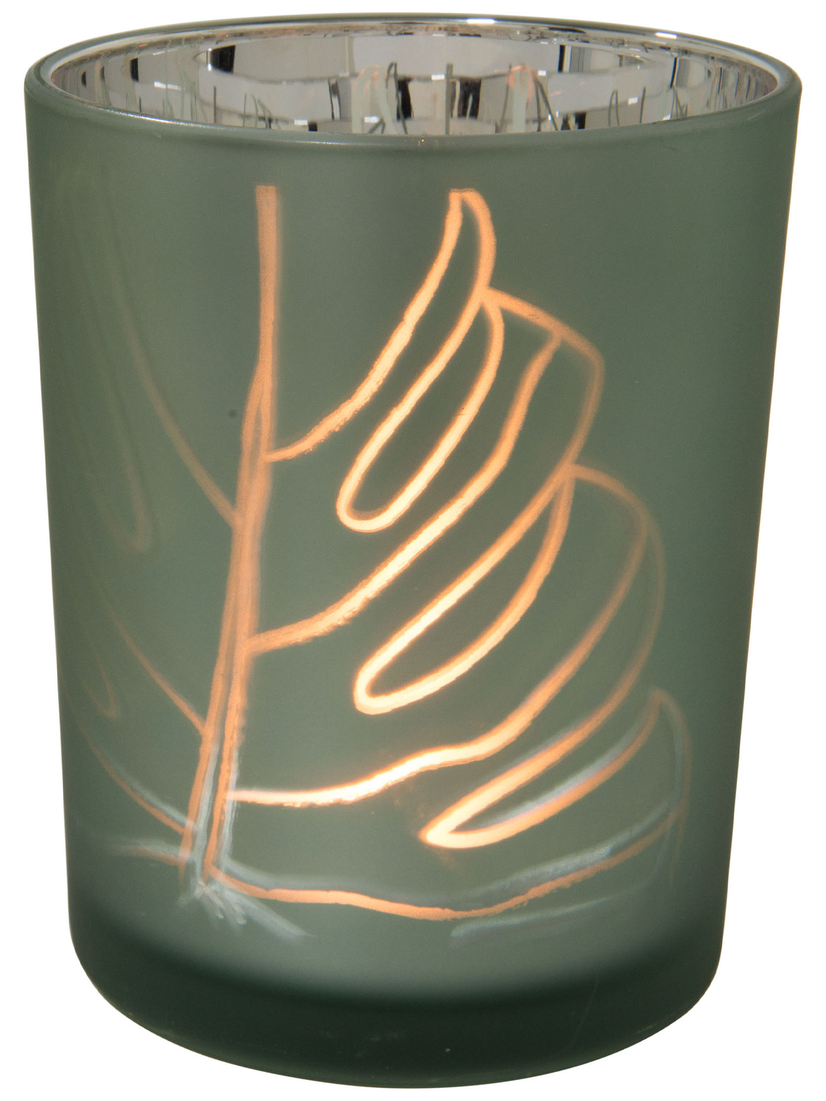 Monstera Licht Teelichthalter, Hellblau/Silber