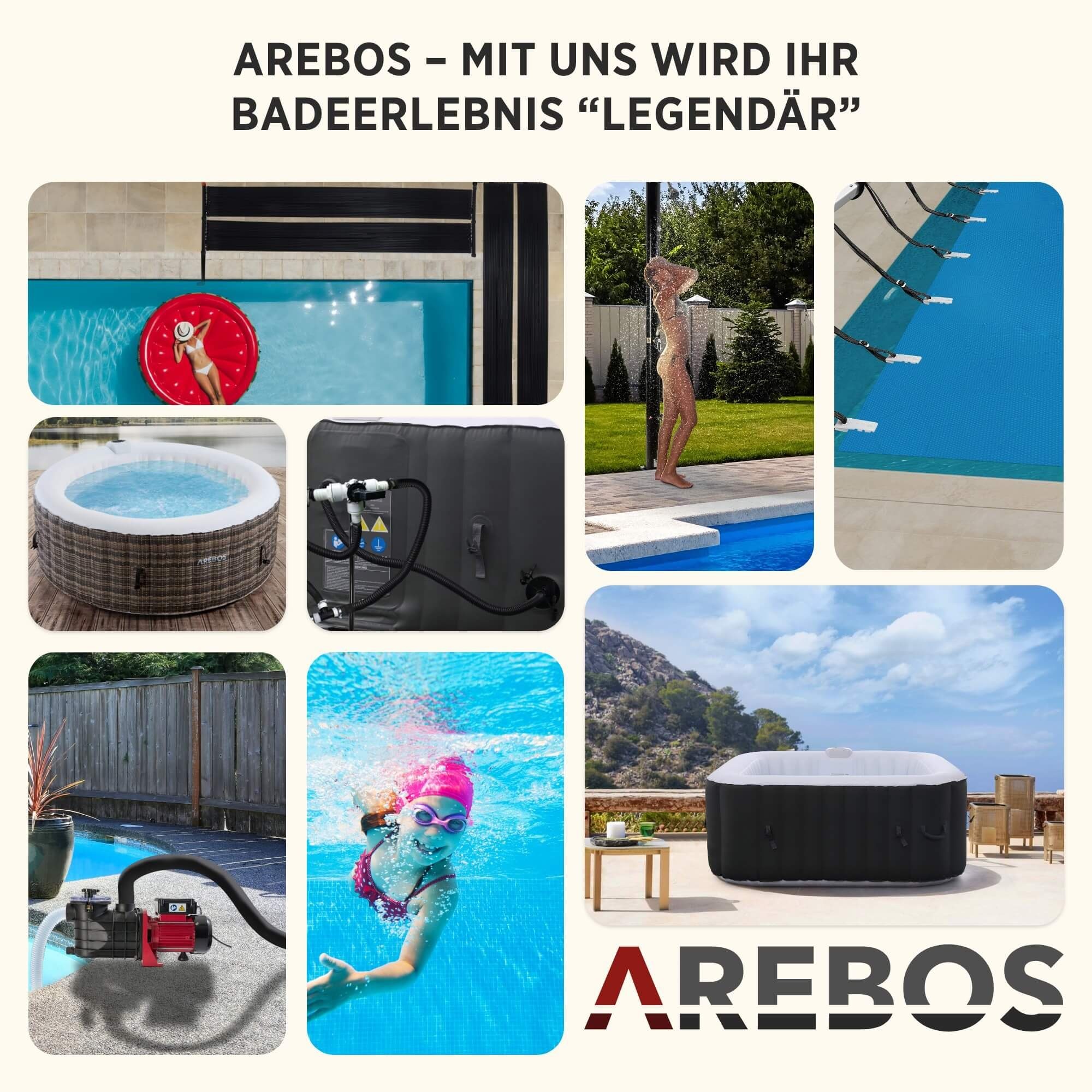 Arebos Solardusche 40 Liter, 220 cm, inkl. Abdeckhaube, bis 60°C (silber)
