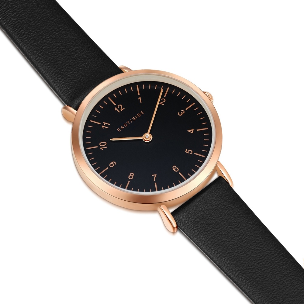 EASTSIDE Montre à quartz Rosehill en Or rose Cuir véritable en Noir Montre