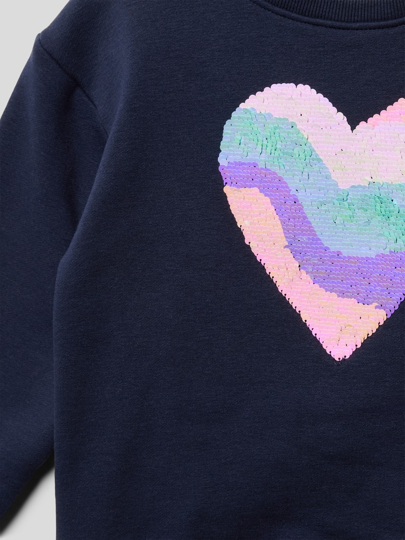 Sweatshirt mit Paillettenbesatz in marineblau