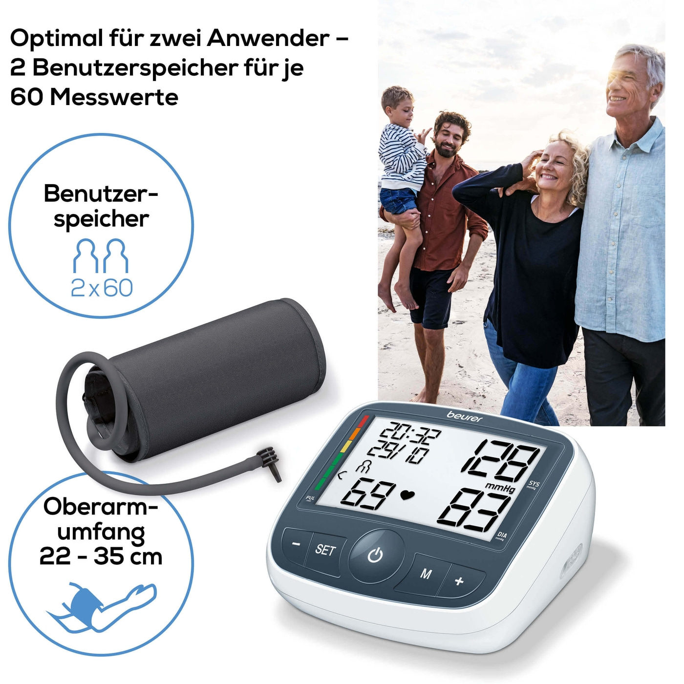 Beurer Oberarm-Blutdruck-messgerät BM 40-Vollautomatische Blutdruck- & Pulsmessung mit XL-Display