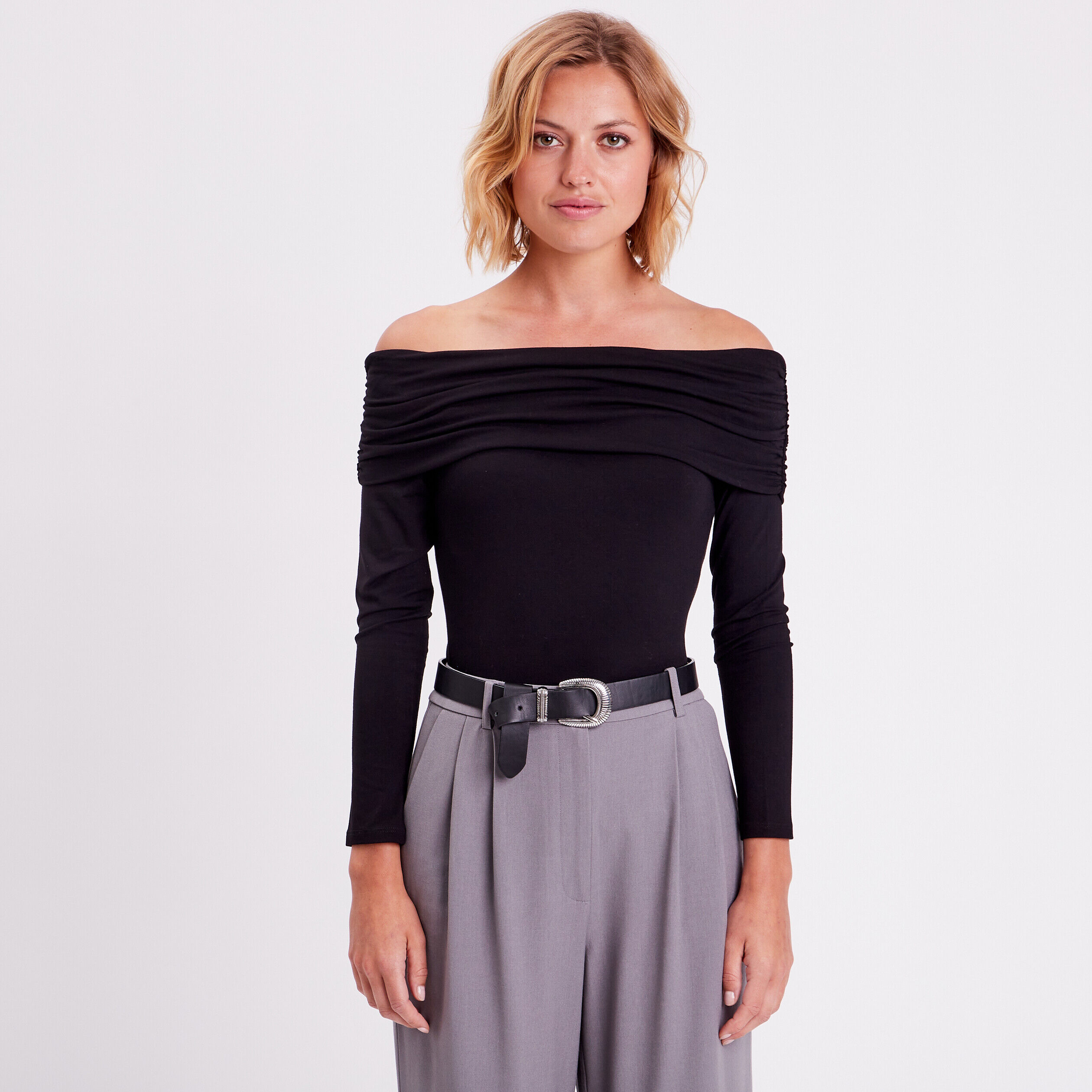 T-shirt col bardot noir femme | Cache Cache