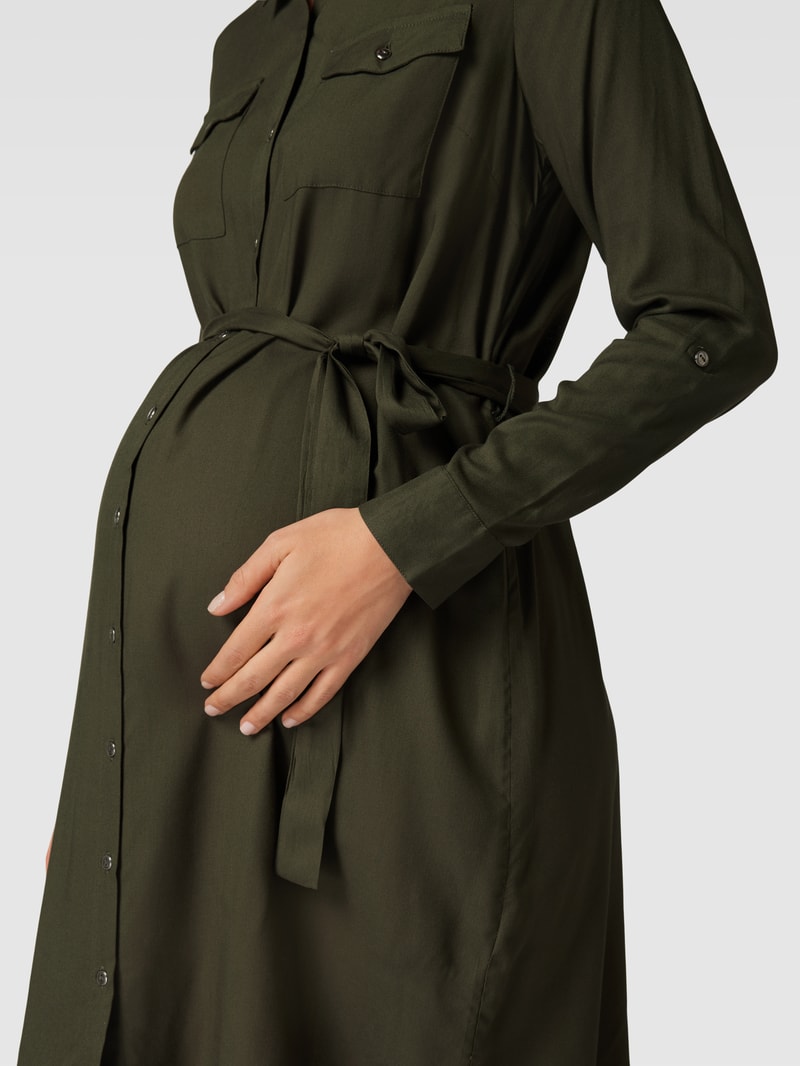 Knielanges Kleid mit Taillengürtel Modell 'LIA' in khaki
