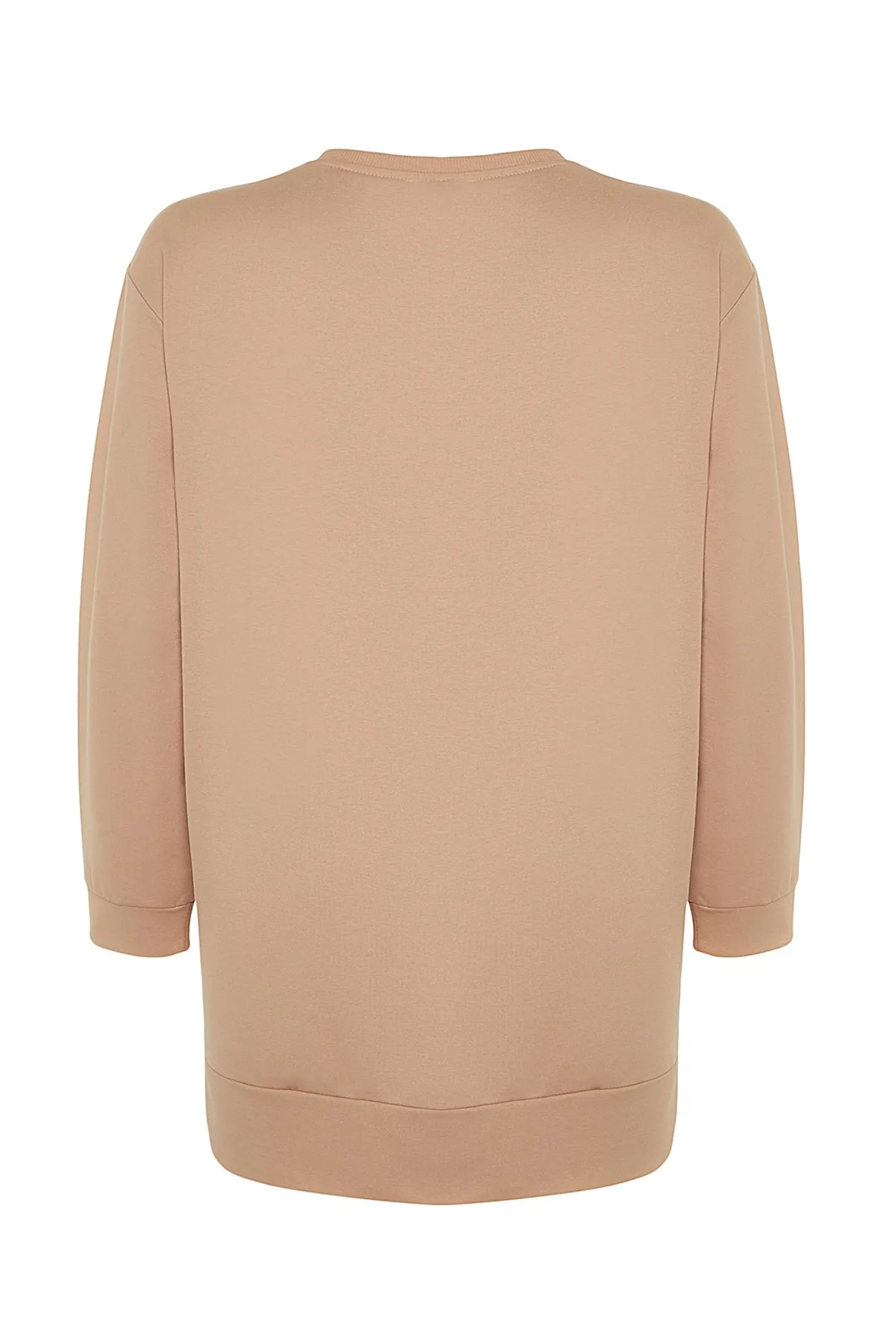 Trendyol Curve  Kamelfarbenes, dünnes Strick-Sweatshirt mit Schlitz und Details TBSSS22SW0173