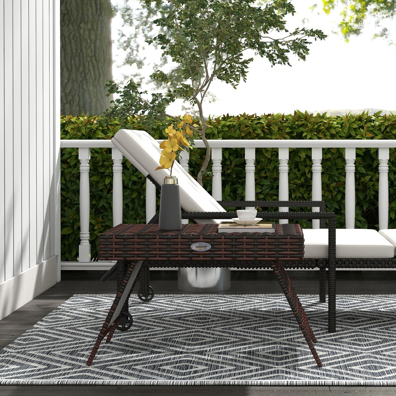 Outsunny Rattan Beistelltisch Gartentisch Klapptisch wetterfester Campingtisch