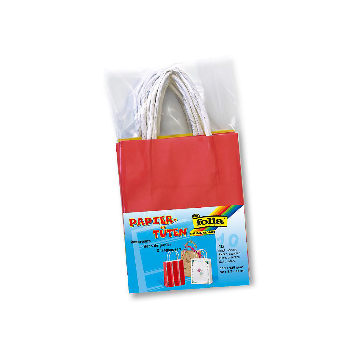 Papier-Geschenktüten 12 x 15 cm, 10 Stück farbig sortiert