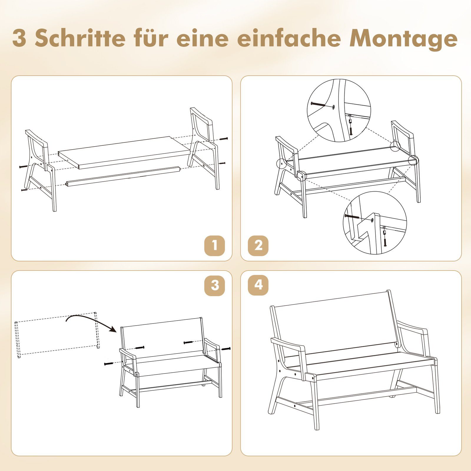 COSTWAY Gartenbank, 2 Sitzer, Akazienholz, bis 320kg, 118x63x90cm