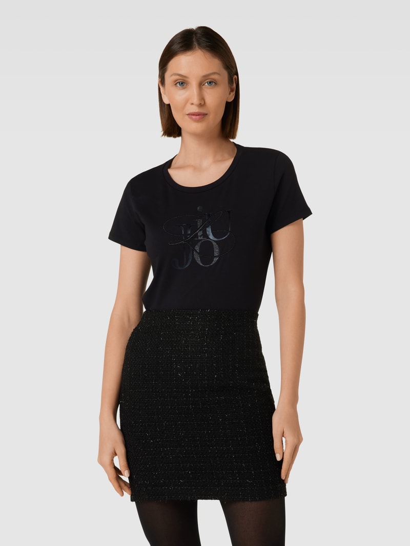 T-Shirt mit Ziersteinbesatz in black