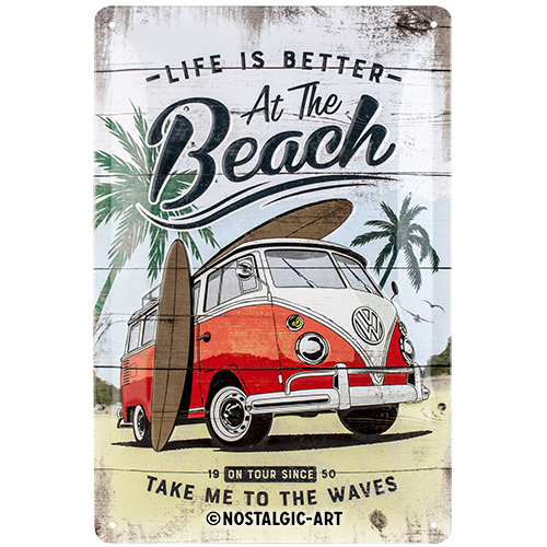 Nostalgic Art Retro Blechschild 20x30cm, Motiv "VW Bulli Beach", 1 Stück - ATU