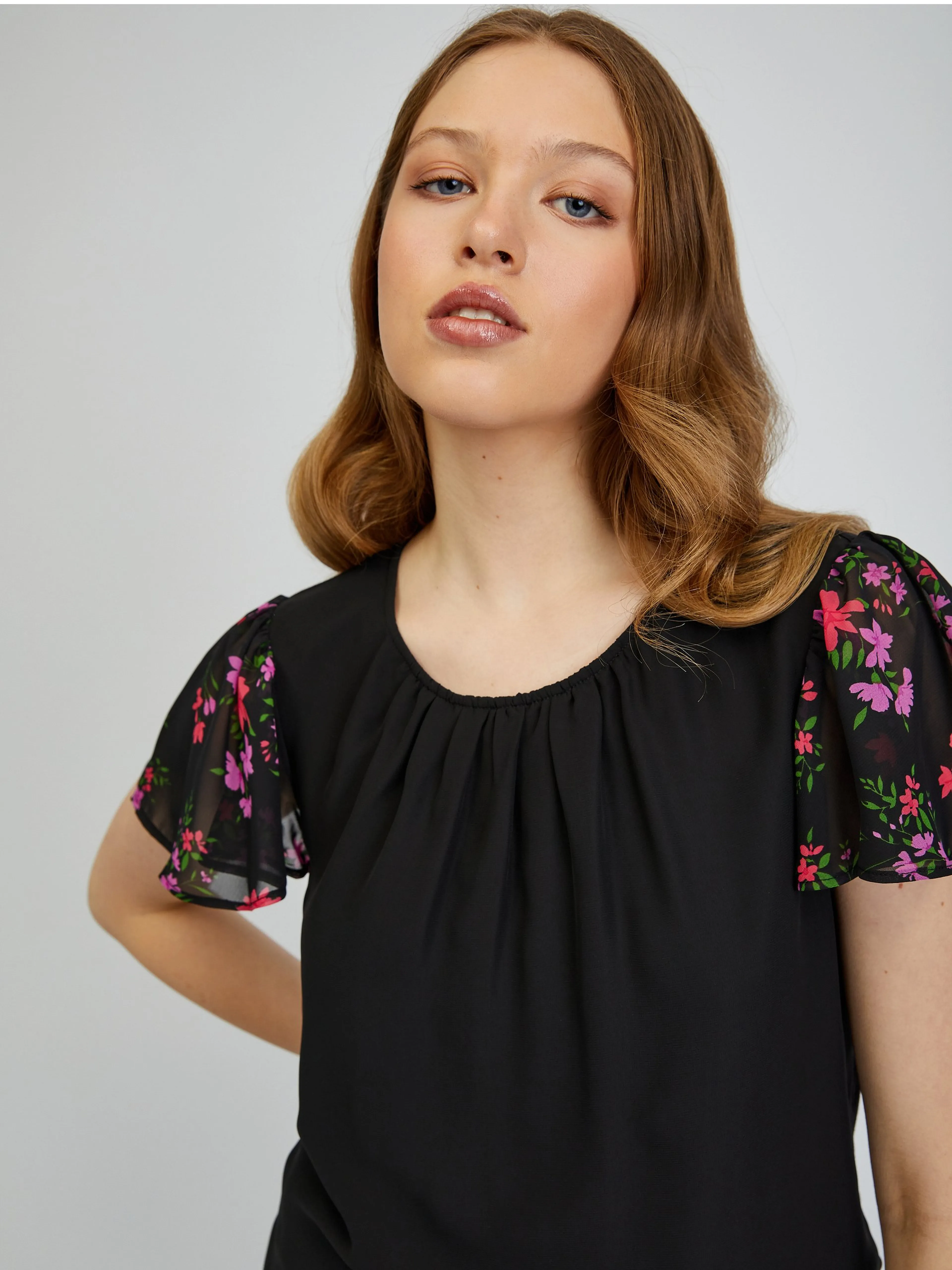 Schwarzes gemustertes Damen-T-Shirt ORSAY
