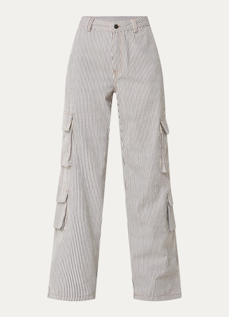 Pantaloni cargo Mila a vita alta e gamba larga di Co'Couture, con stampa a righe.