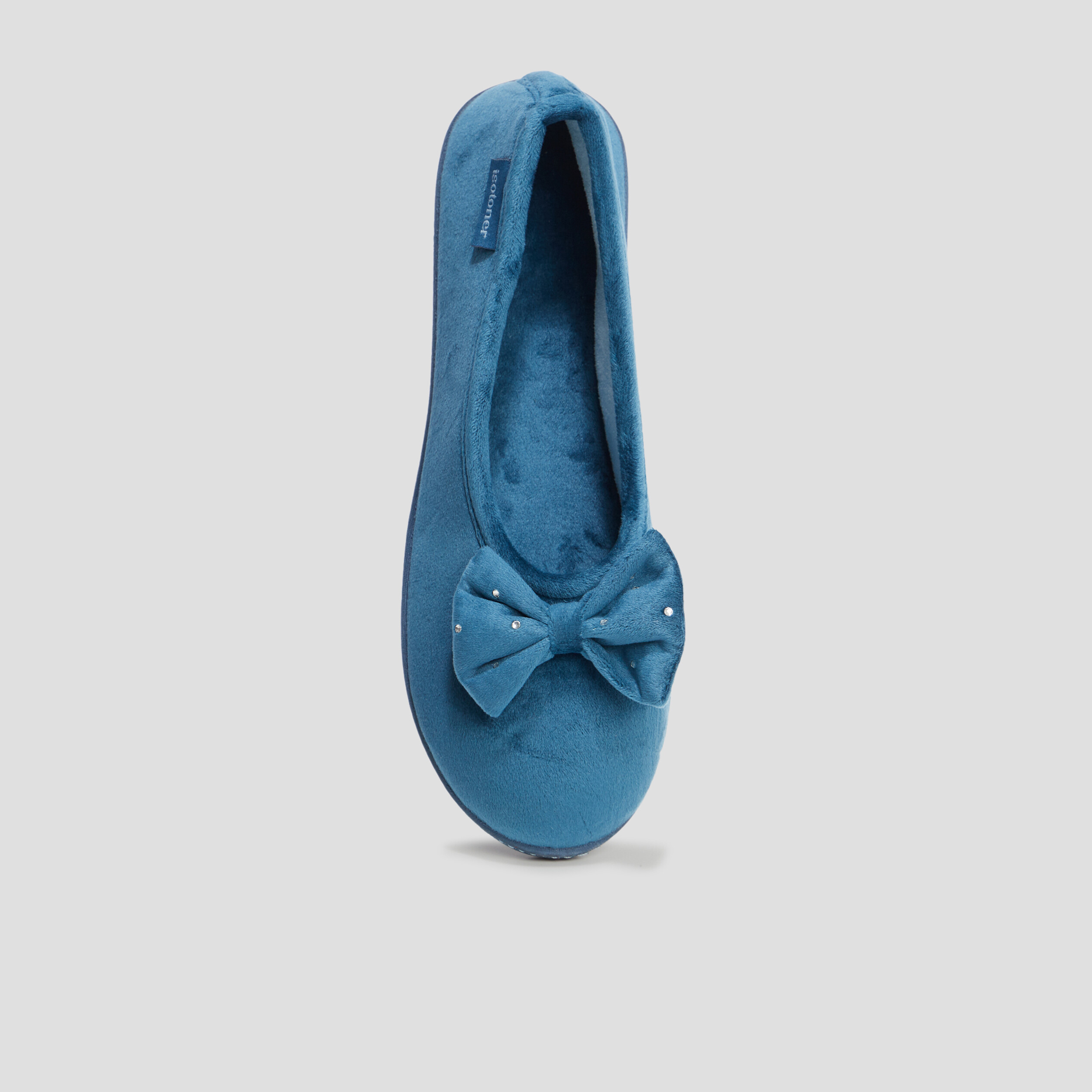 Chaussons ballerines velours Isotoner bleu canard femme | La Halle