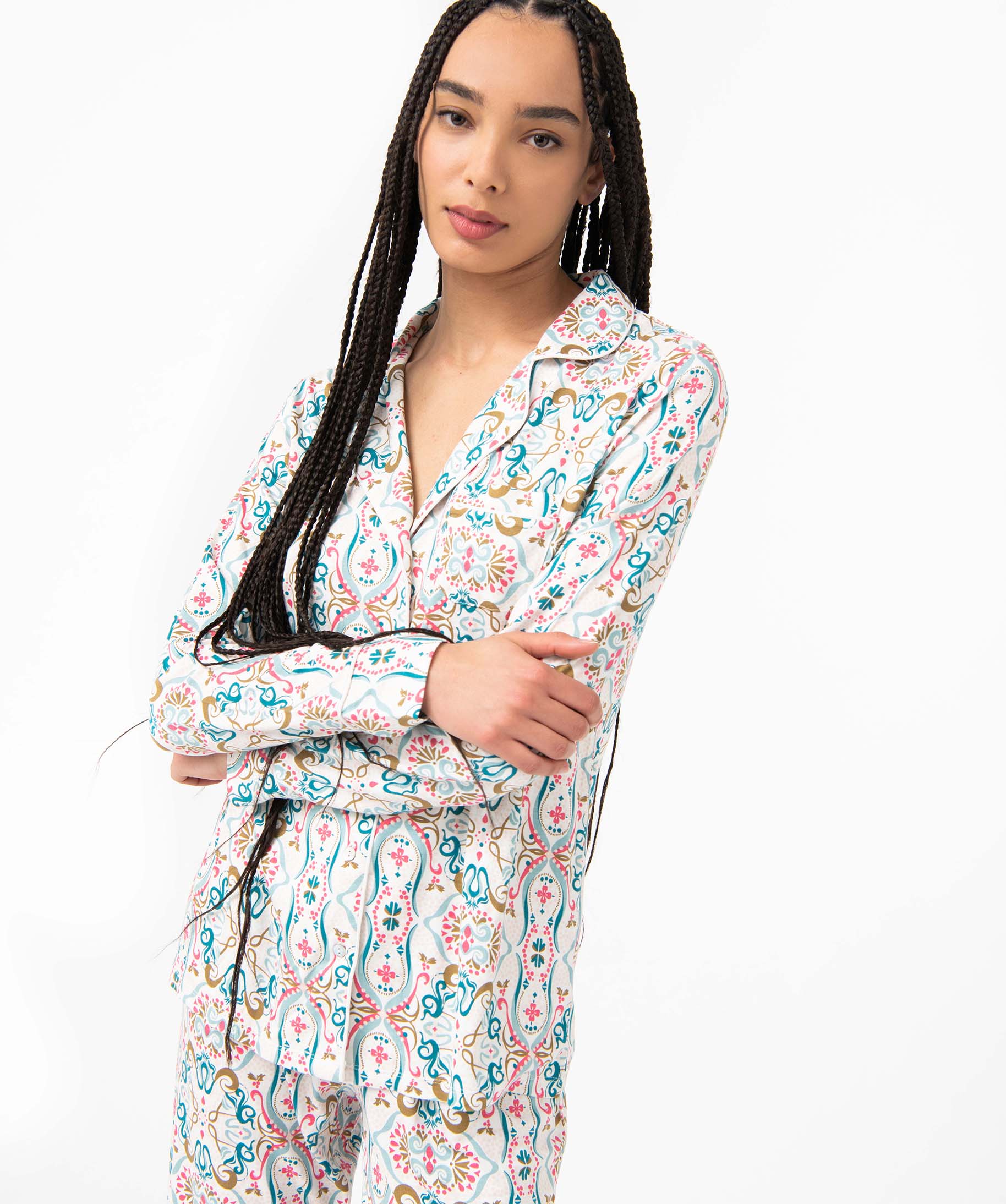 Pyjama deux pièces : chemise et pantalon femme imprime | GEMO