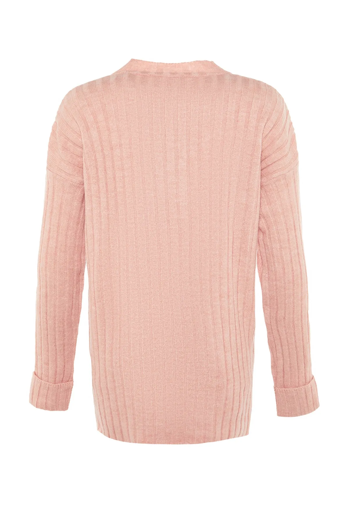Trendyol Modest  Gerippter Strickpullover mit Knopfleiste und Puderkragen TCTAW23AK00035