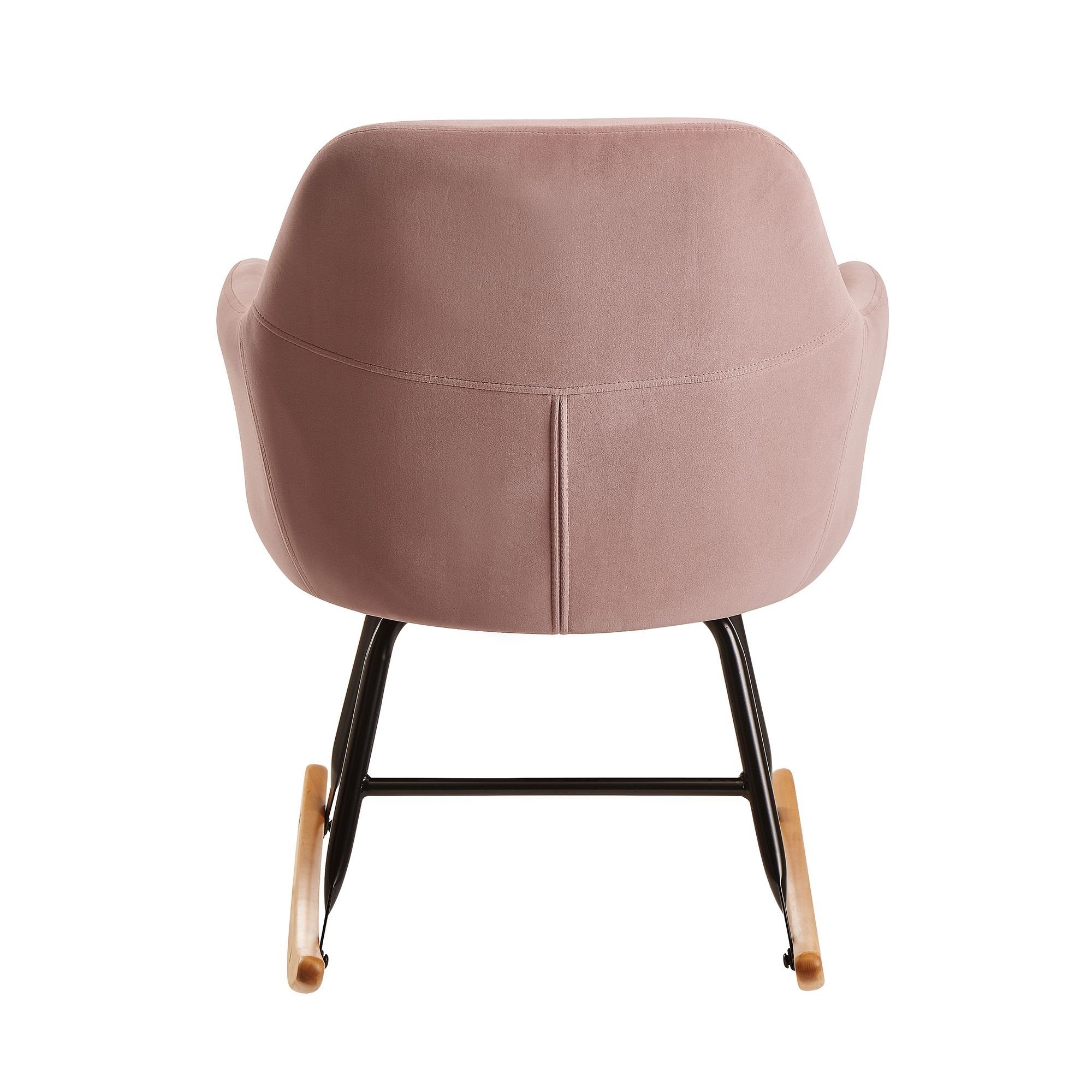 Wohnling Schaukelstuhl WL6.208 (Rosa 71x76x70cm Relaxsessel Samt Holz Skandi), Schaukelsessel Skandinavisch, Schwingsessel Modern