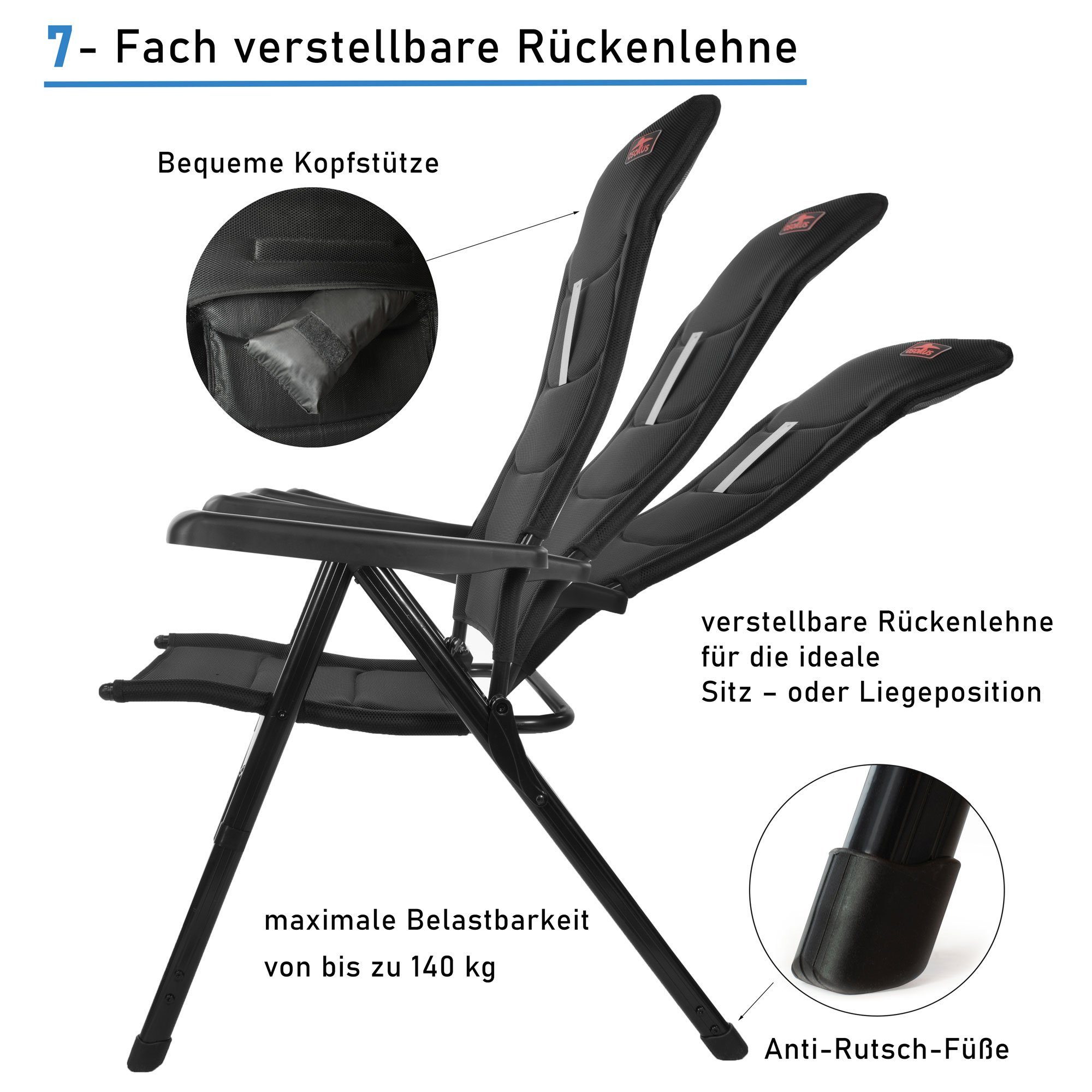 osoltus Campingstuhl osoltus Alu Camping Klappsessel Hochlehner 3D Soft Touch Black Magic